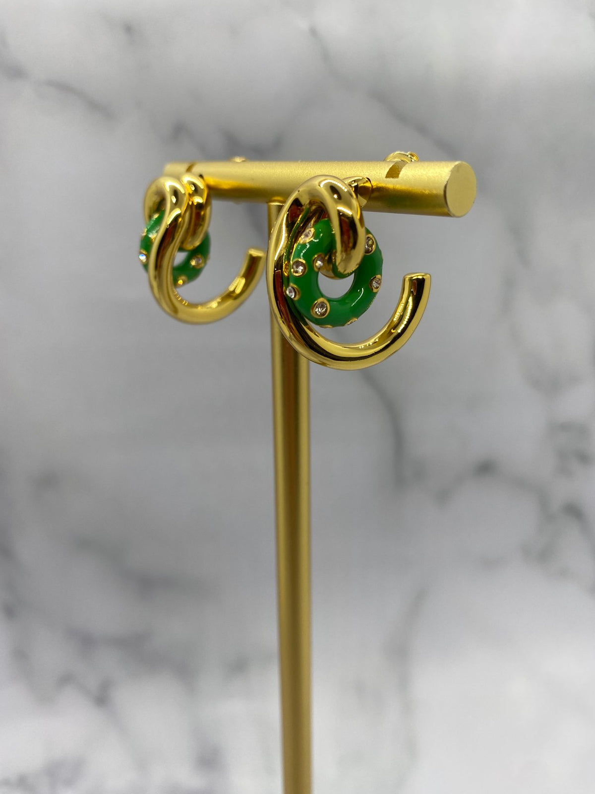 BOTTEGA VENETA Gold & Green Hoop Earrings - Pre owned /