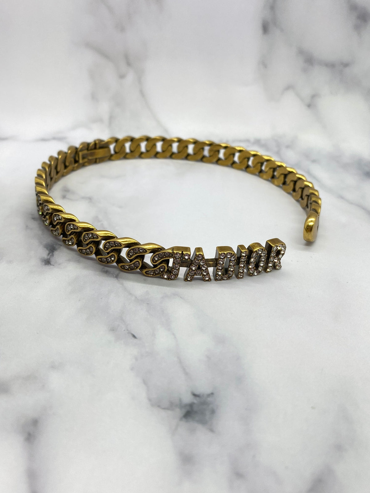 CHRISTIAN DIOR J'Adior Brass Rhinestone Choker Necklace - USED