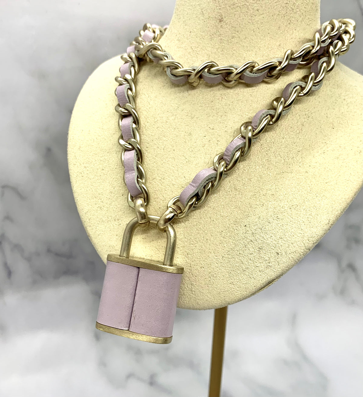 CHANEL CC Lilac Padlock Leather Trim Necklace - Pre owned