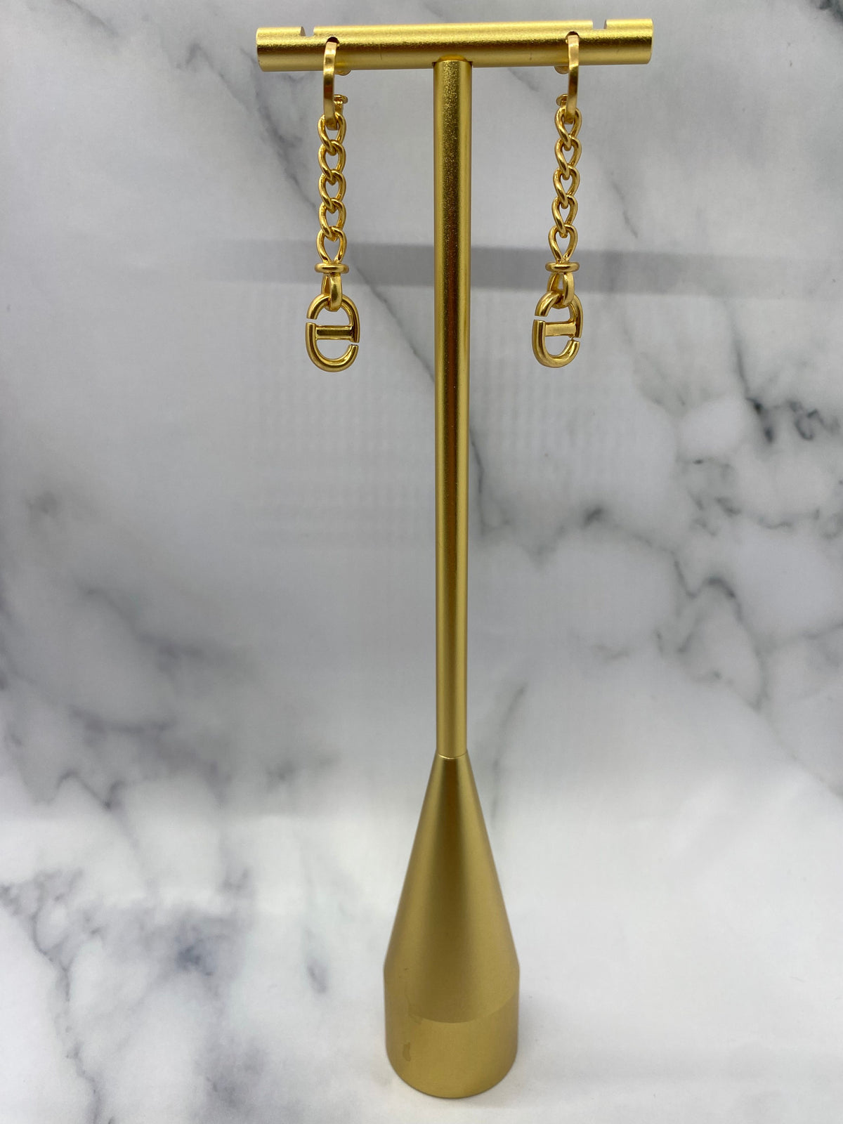 CHRISTIAN DIOR Brass Tone Pendant Earrings - Pre owned