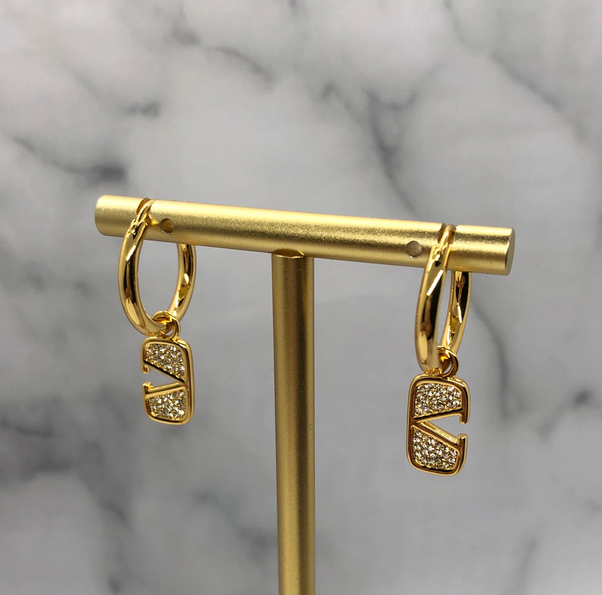 VALENTINO V Rhinestone Earrings - USED