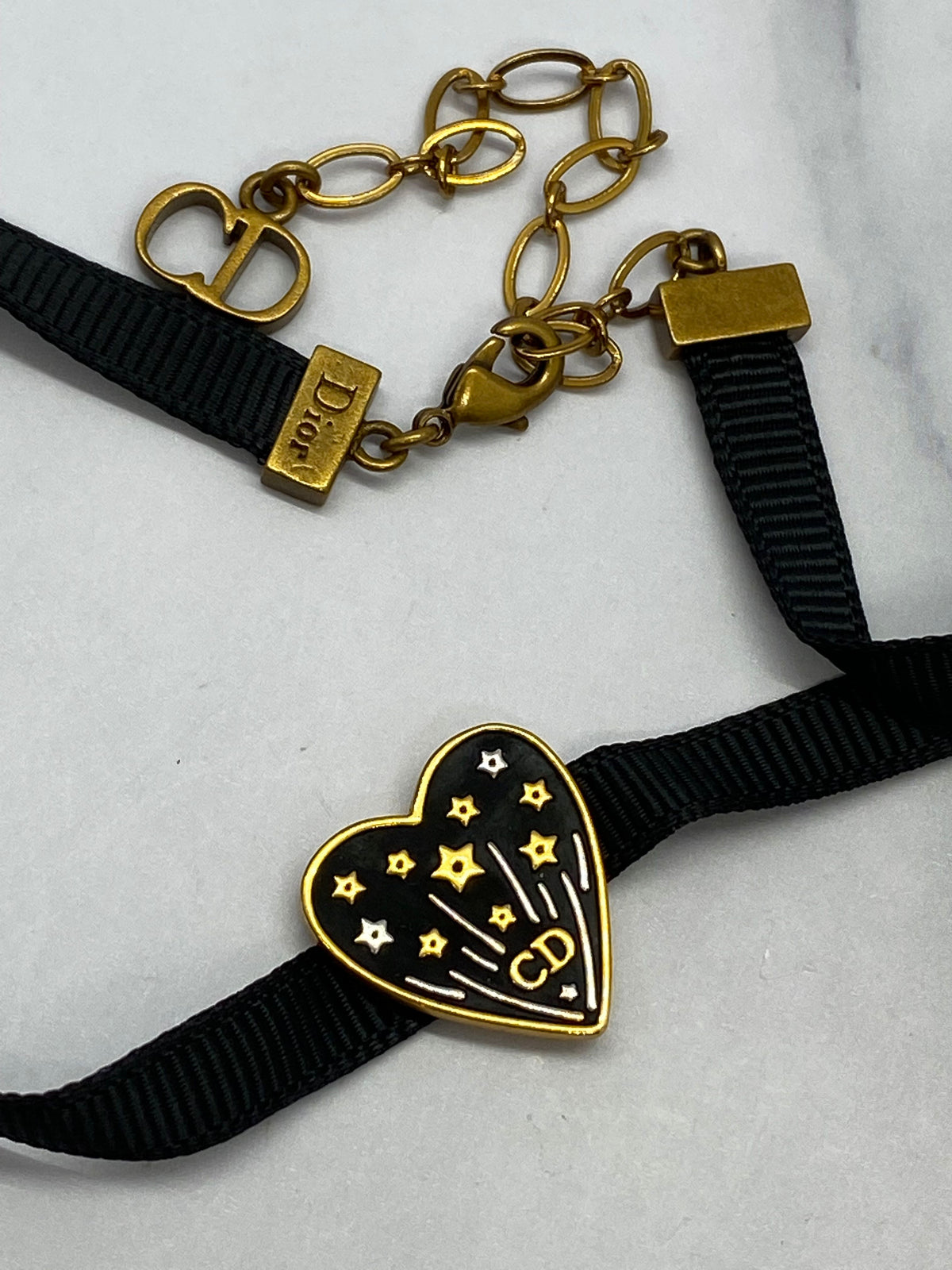 CHRISTIAN DIOR Black Ribbon Charm Choker Necklace - Pre owned