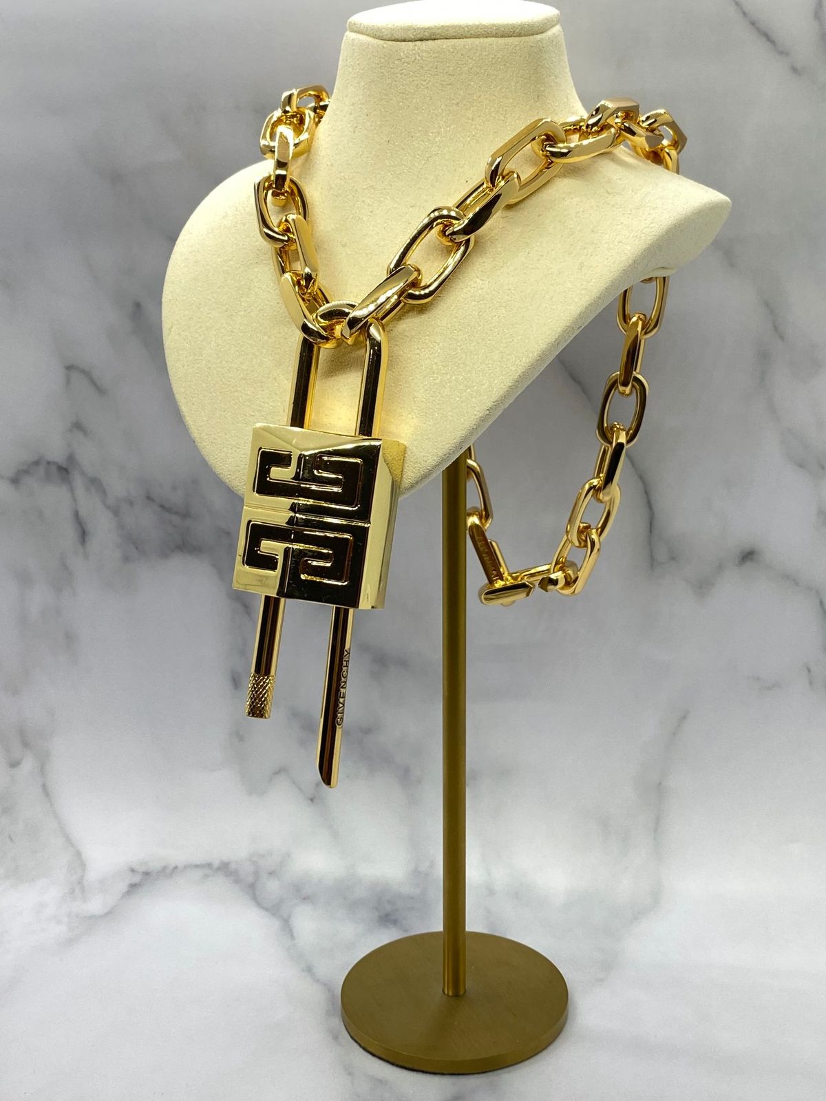 GIVENCHY Gold Tone Large Padlock Statement Necklace - Pre owned
