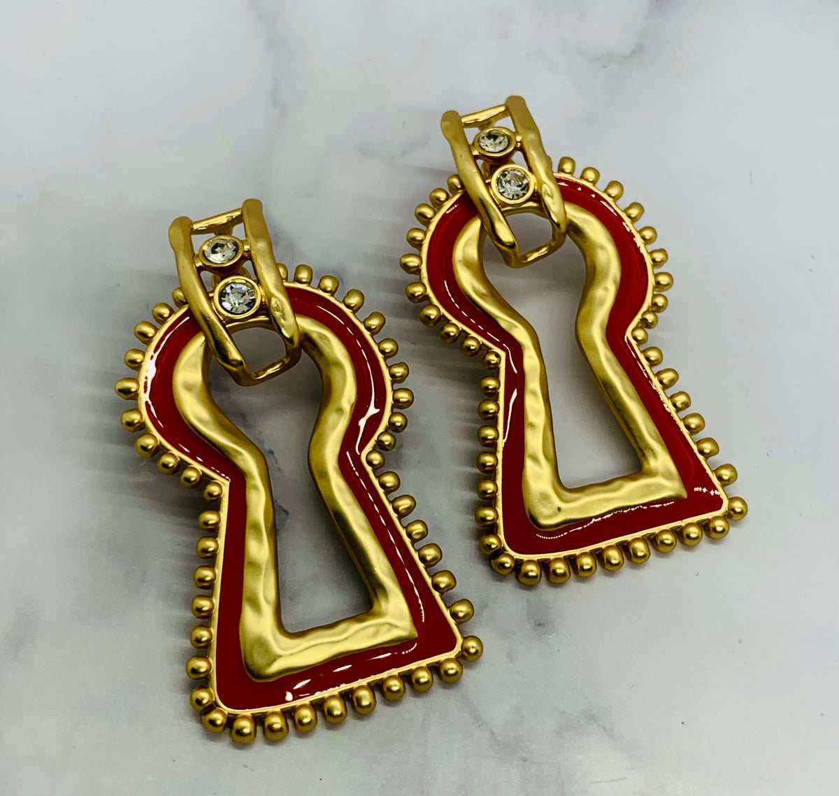 SCHIAPARELLI Key Hole Rhinestone Earrings - Pre owned