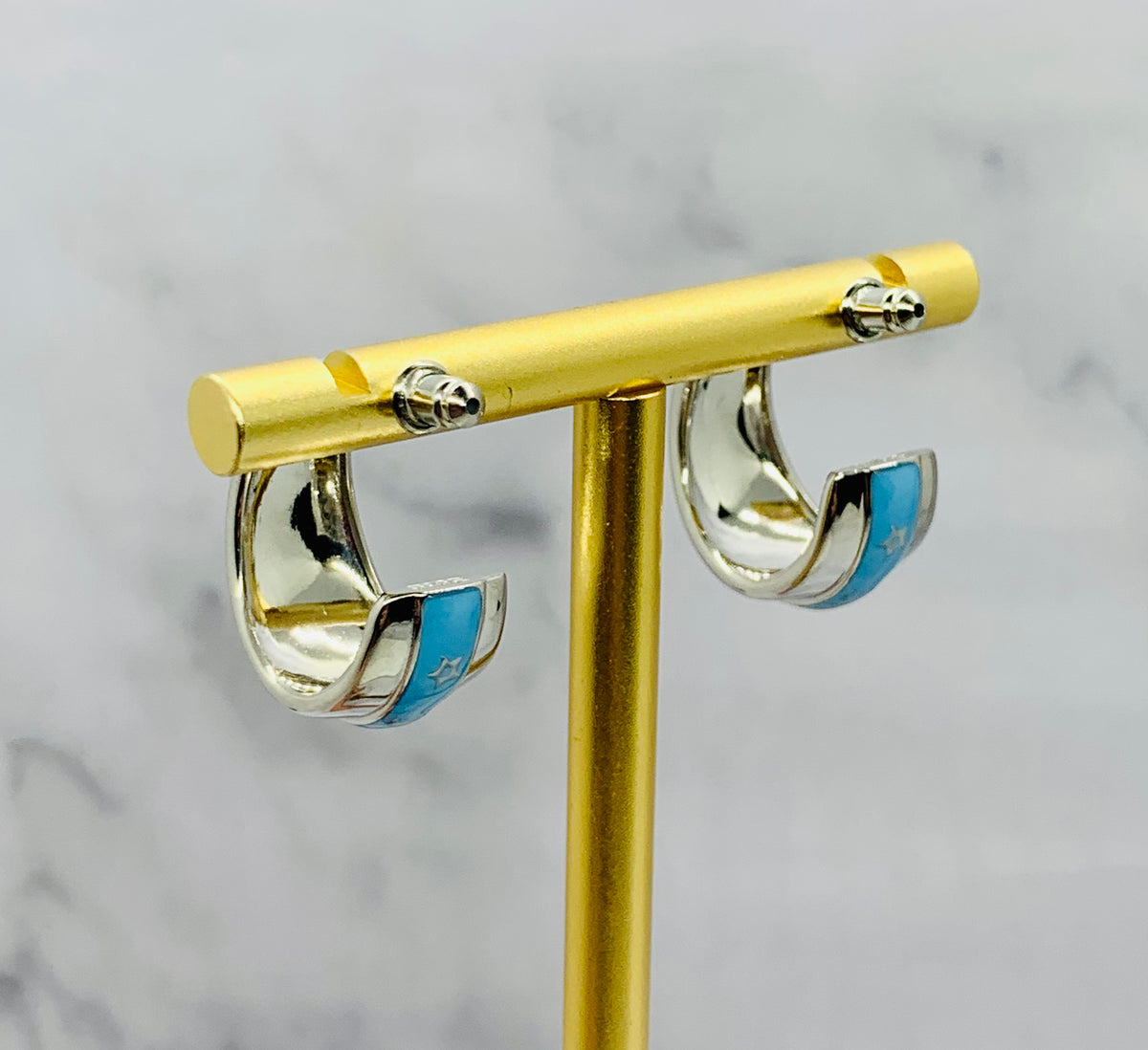 CHRISTIAN DIOR Teal Strip Hoop Earrings - USED