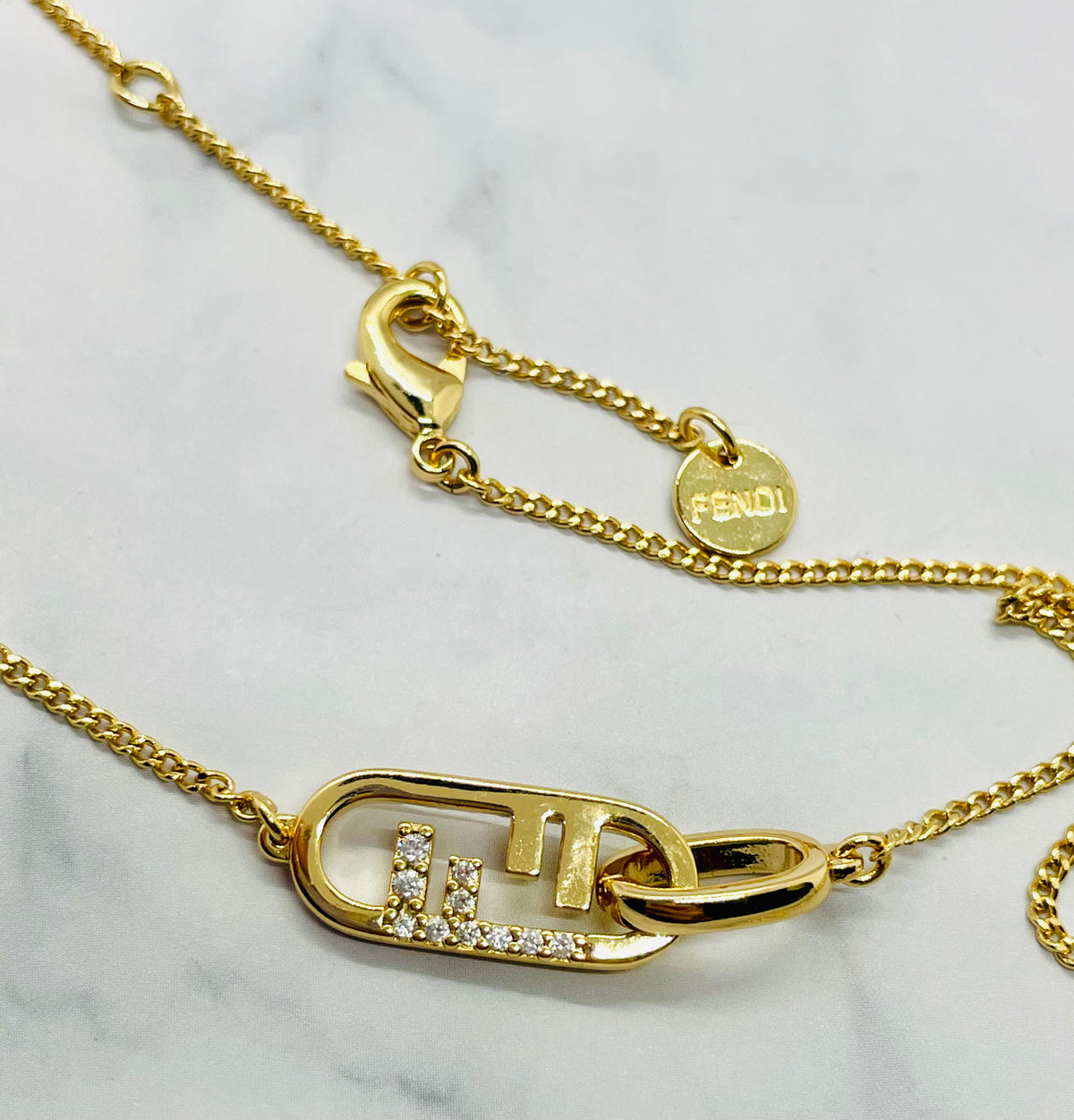 FENDI F Rhinestone Chain Necklace - Pre owned