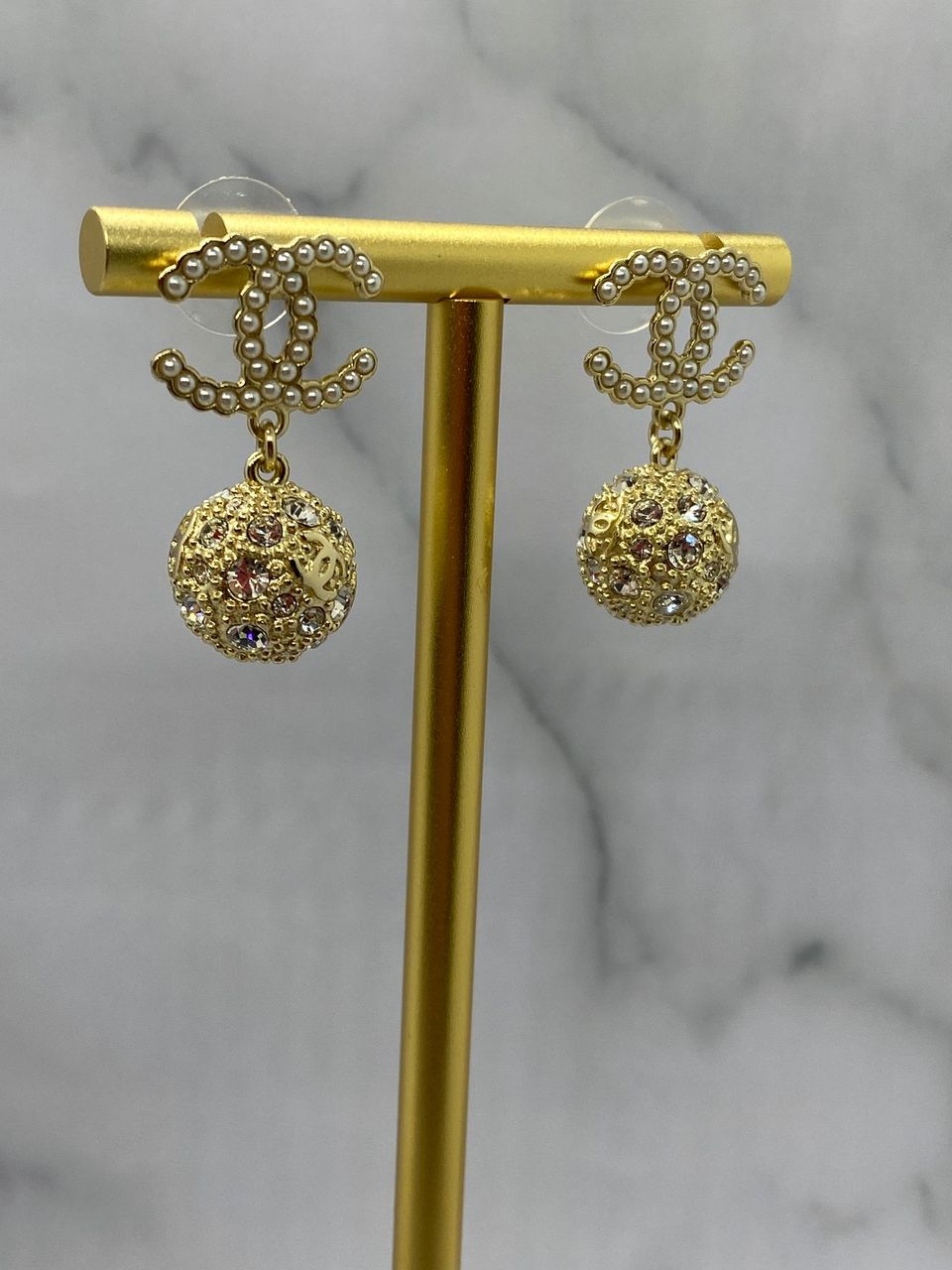 CHANEL CC Gold Tone Pendant Earrings - Pre owned