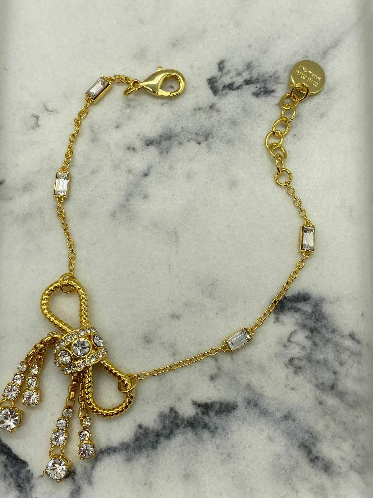 MIU MIU Gold Rhinestone Bow Tie Bracelet - Pre owned