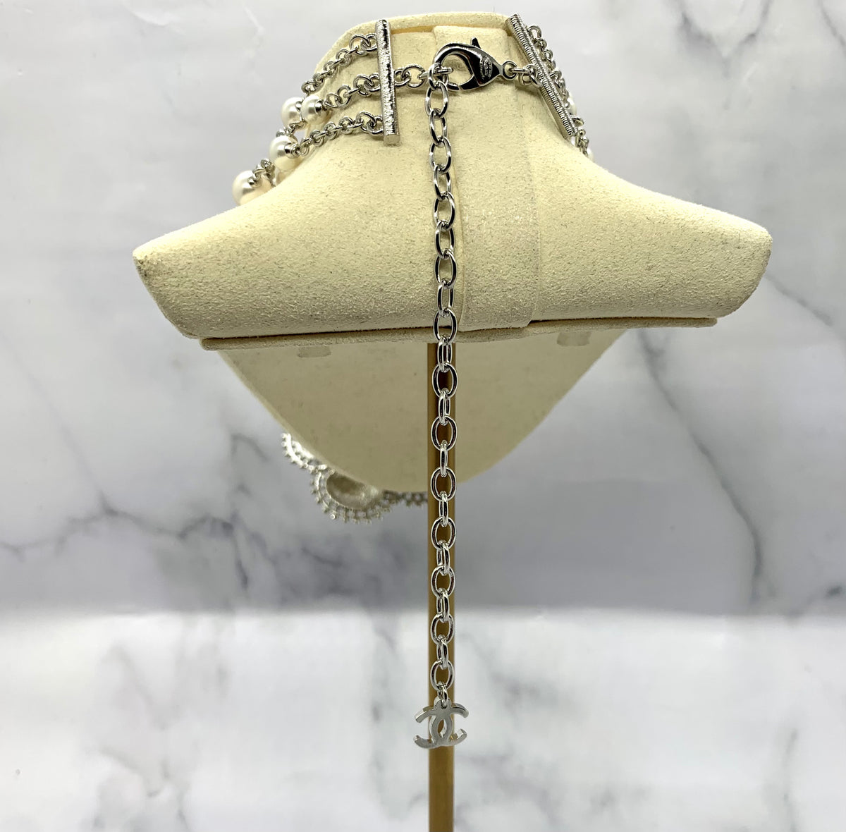 CHANEL CC Camelia Rhinestone Choker Necklace - USED