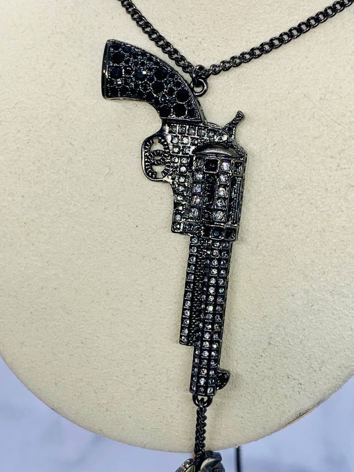 CHANEL CC Rare Black Rhinestone Gun Pendant Necklace - Pre owned