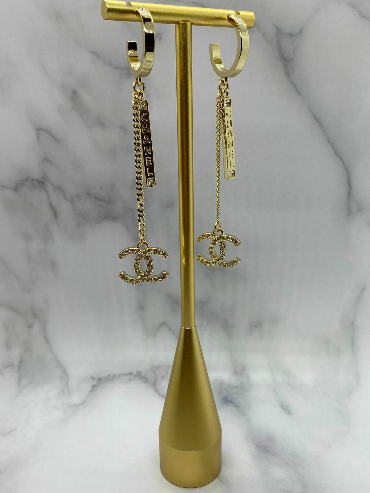 CHANEL CC Gold Tone Charm Pendant Earrings - Pre owned
