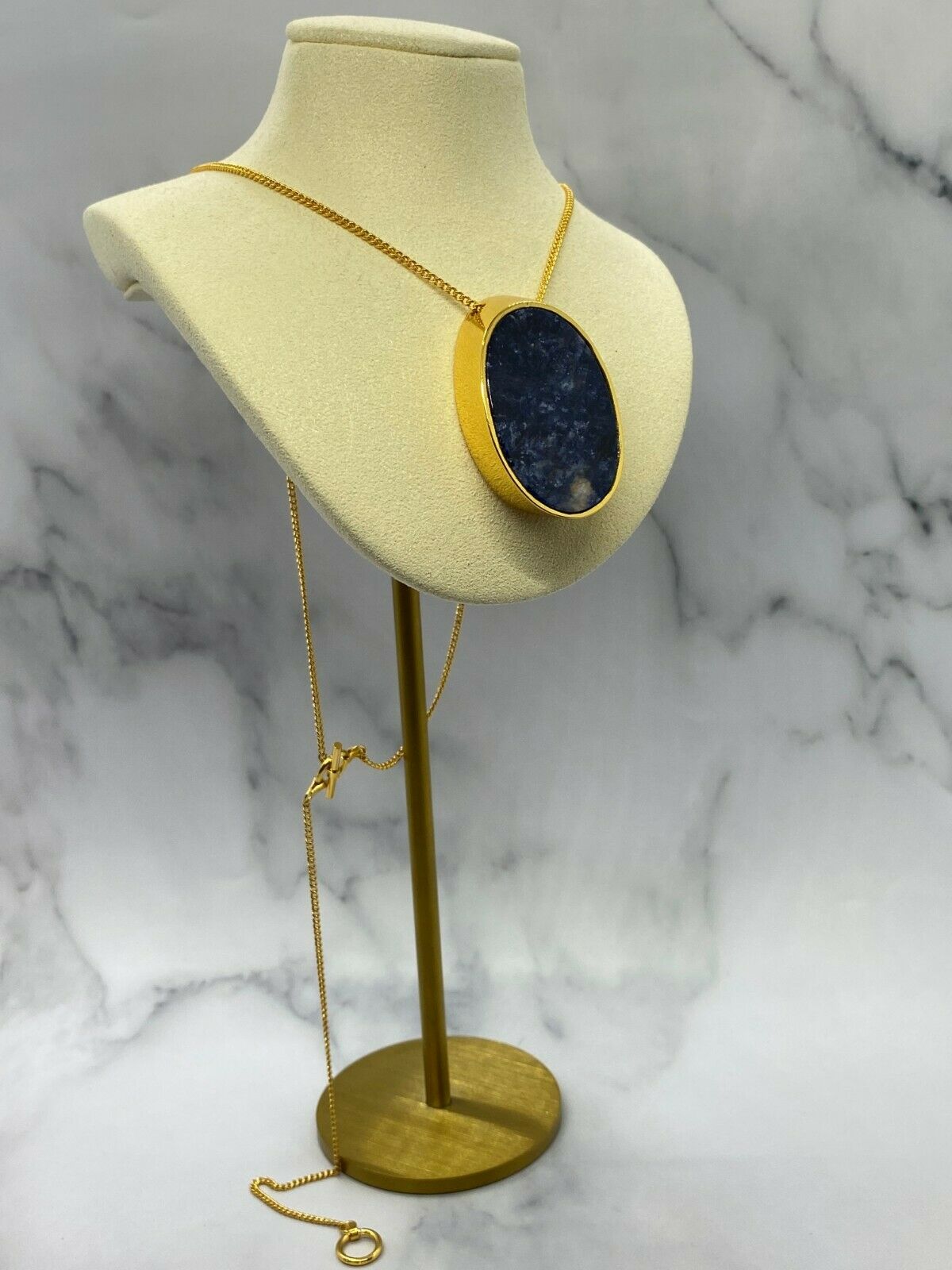CELINE Gold Tone Lapis Lazuli Pendant Necklace - Pre owned