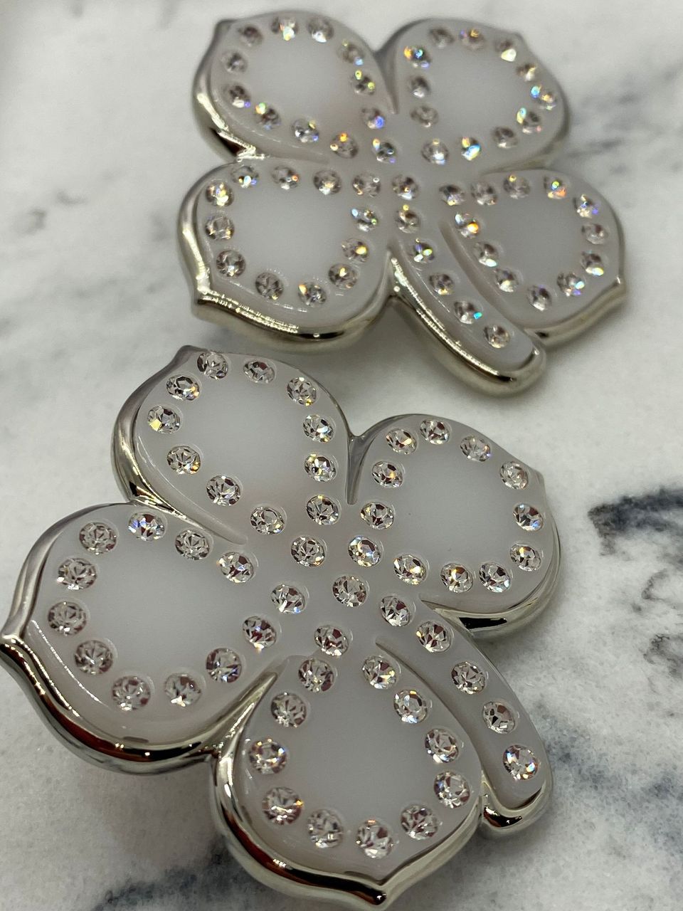 BALENCIAGA White Rhinestone Clover Earrings - USED
