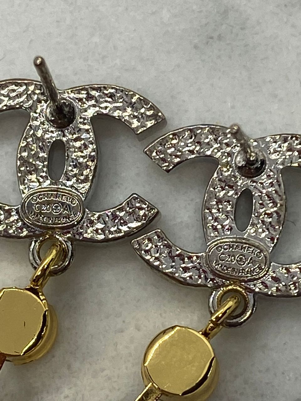 CHANEL CC Gold & Silver Star Pendant Earrings - Pre owned