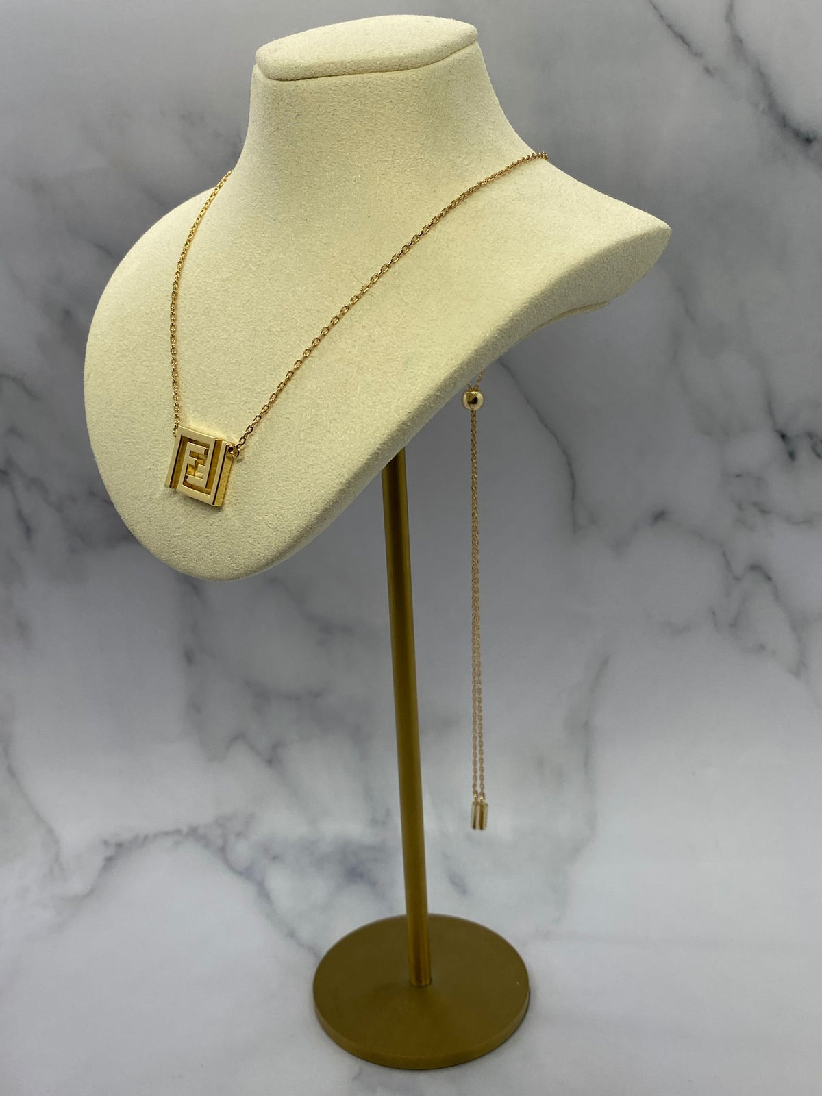 FENDI FF Gold Tone Monogram Necklace - Pre owned