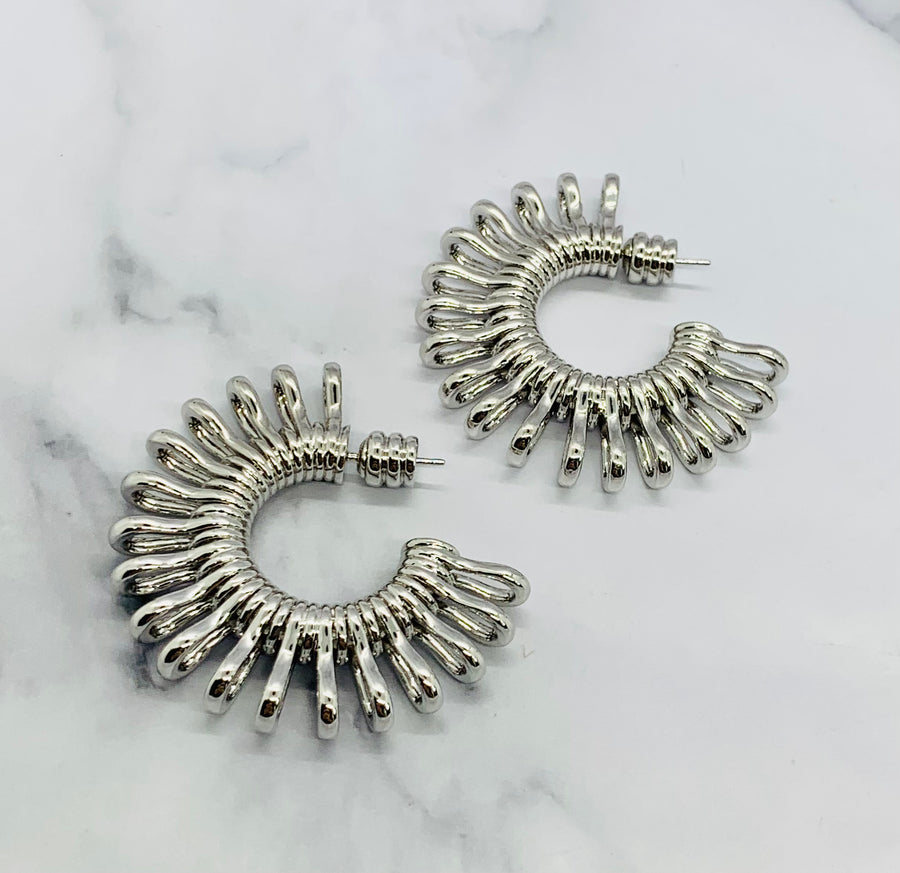 BOTTEGA VENETA Silver Tone Disc Hoop Earrings - Pre owned