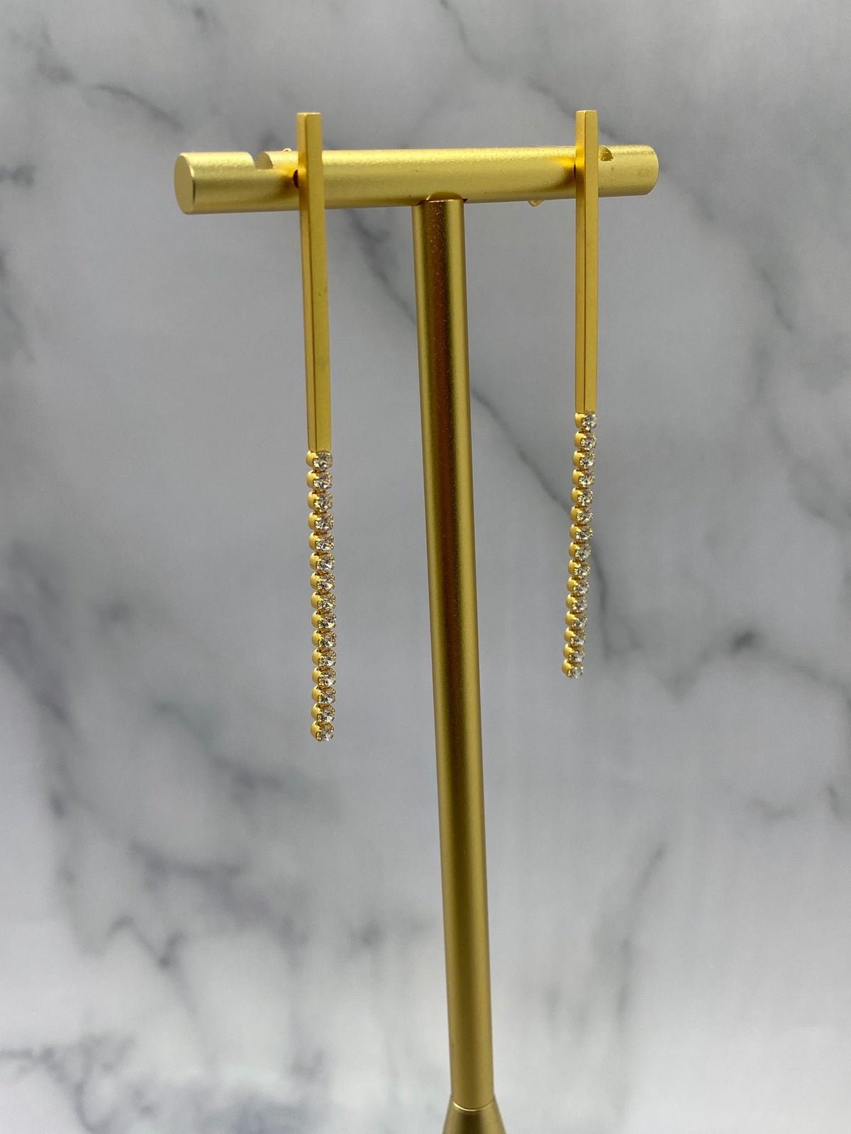 CELINE Gold Tone Rhinestone Stick Earrings - Pre owned