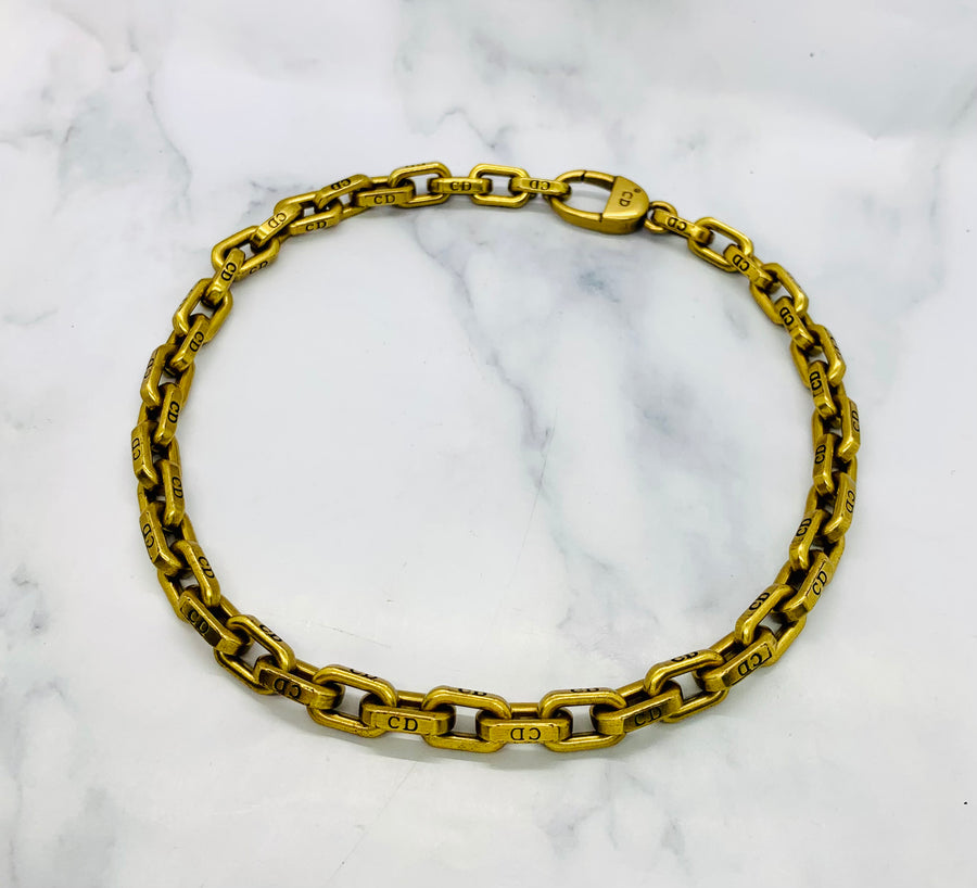 CHRISTIAN DIOR CD Brass Chain Necklace UNISEX - Pre owned