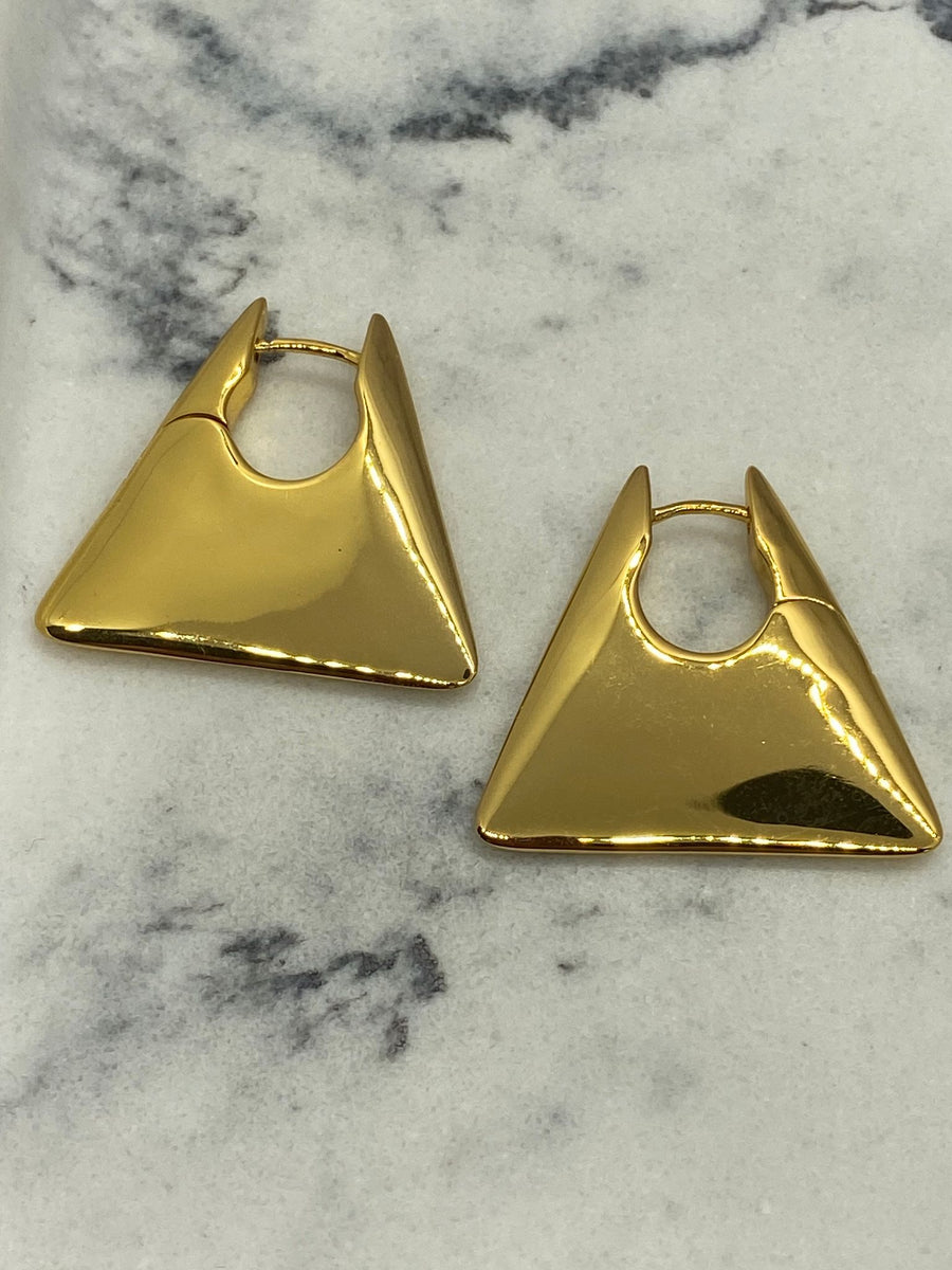 BOTTEGA VENETA Gold Tone Triangle Earrings - Pre owned