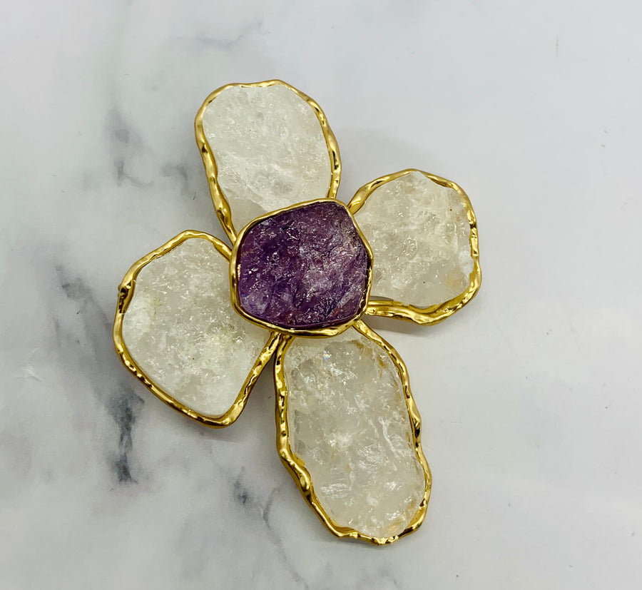 YSL YVES SAINT LAURENT Cabochon Crystal Brooch Pin - Pre owned