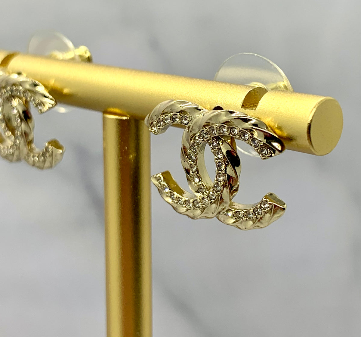 CHANEL CC Gold Tone Rhinestone Earrings - USED