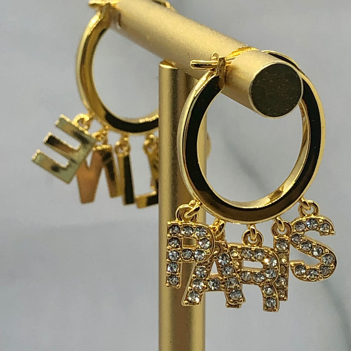 CELINE Paris Rhinestone Gold Tone Hoop Earrings - Pre owned