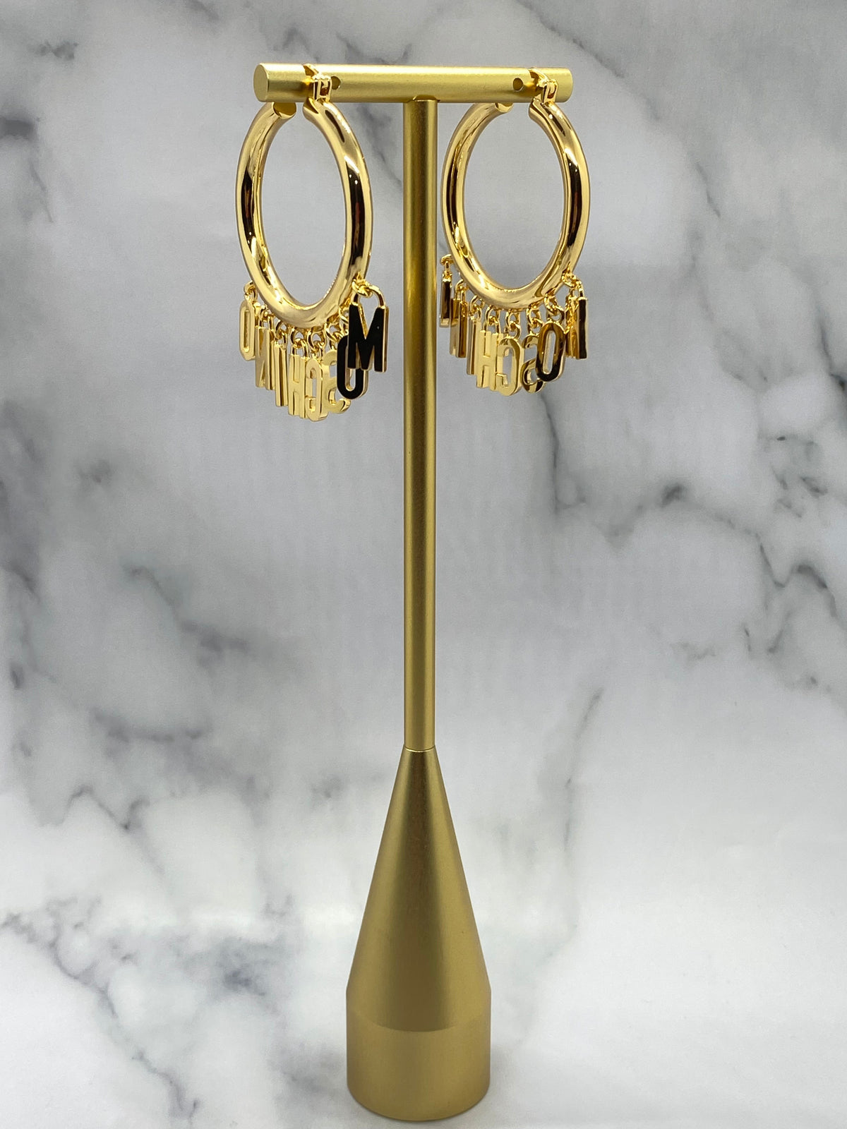 MOSCHINO Gold Tone Monogram Classic Hoop Earrings - Pre owned