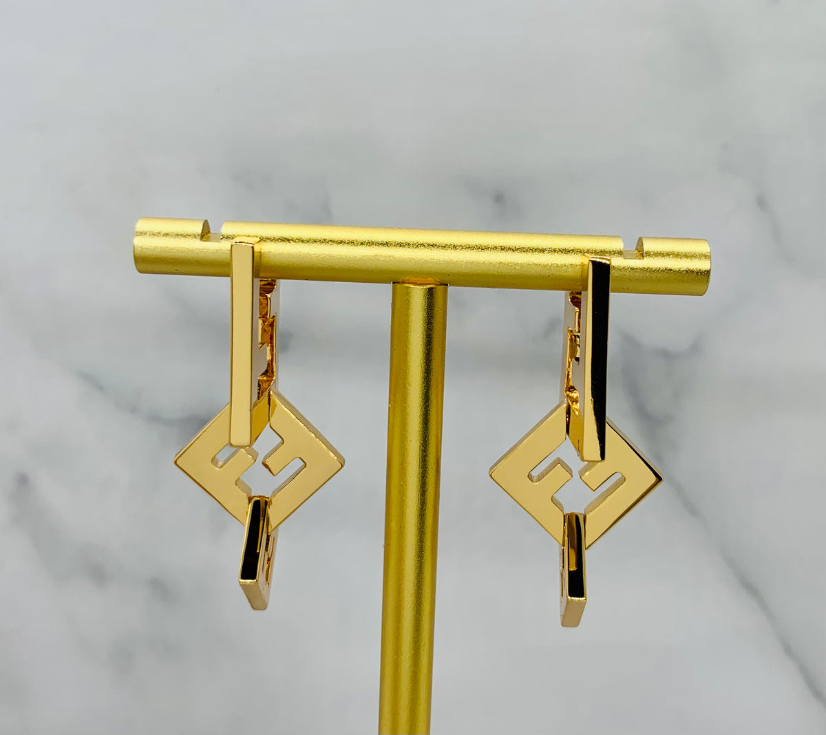 FENDI FF Gold Tone Pendant Earrings - Pre owned