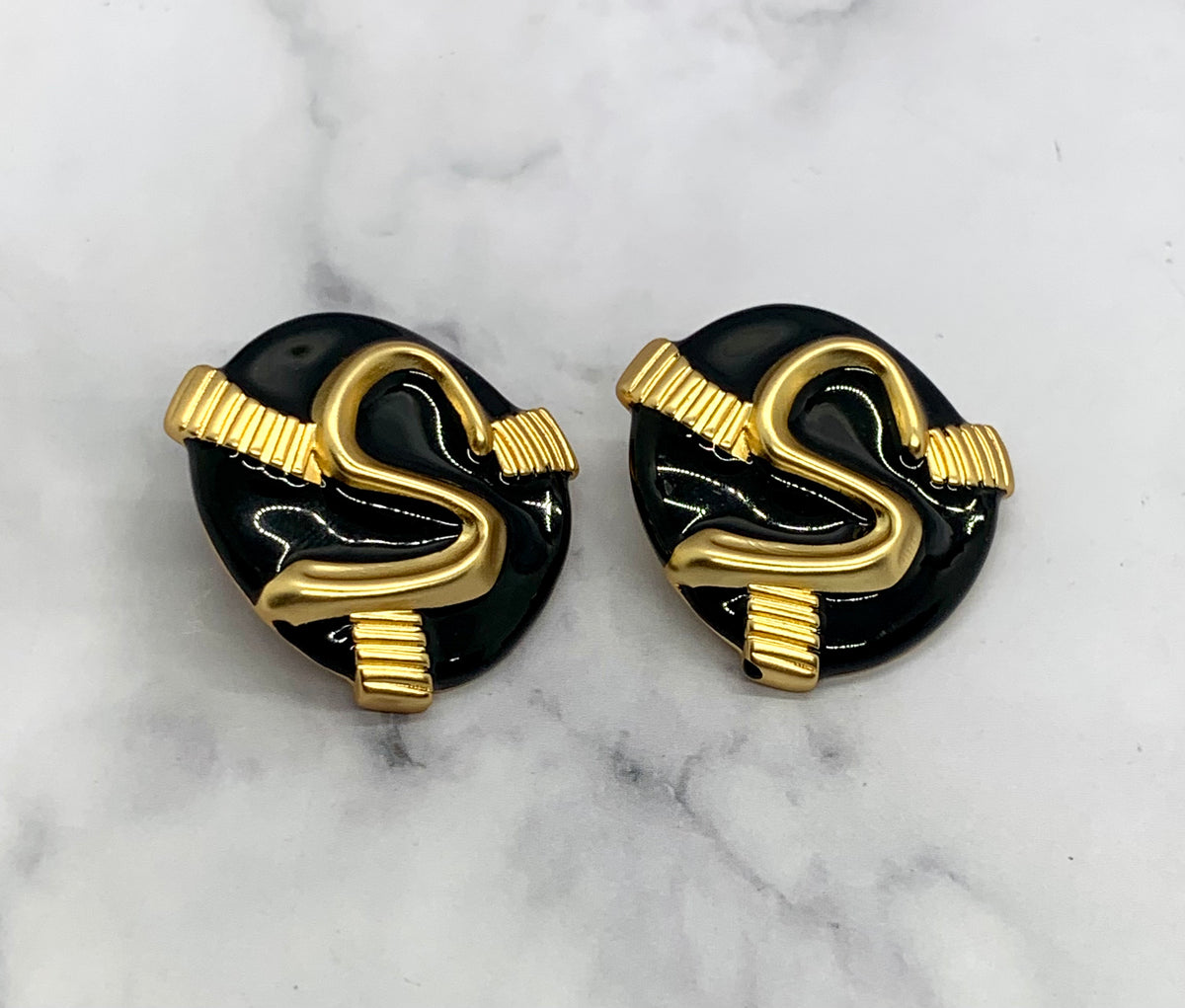 SCHIAPARELLI Enamel Signature Statement Earrings - Pre owned