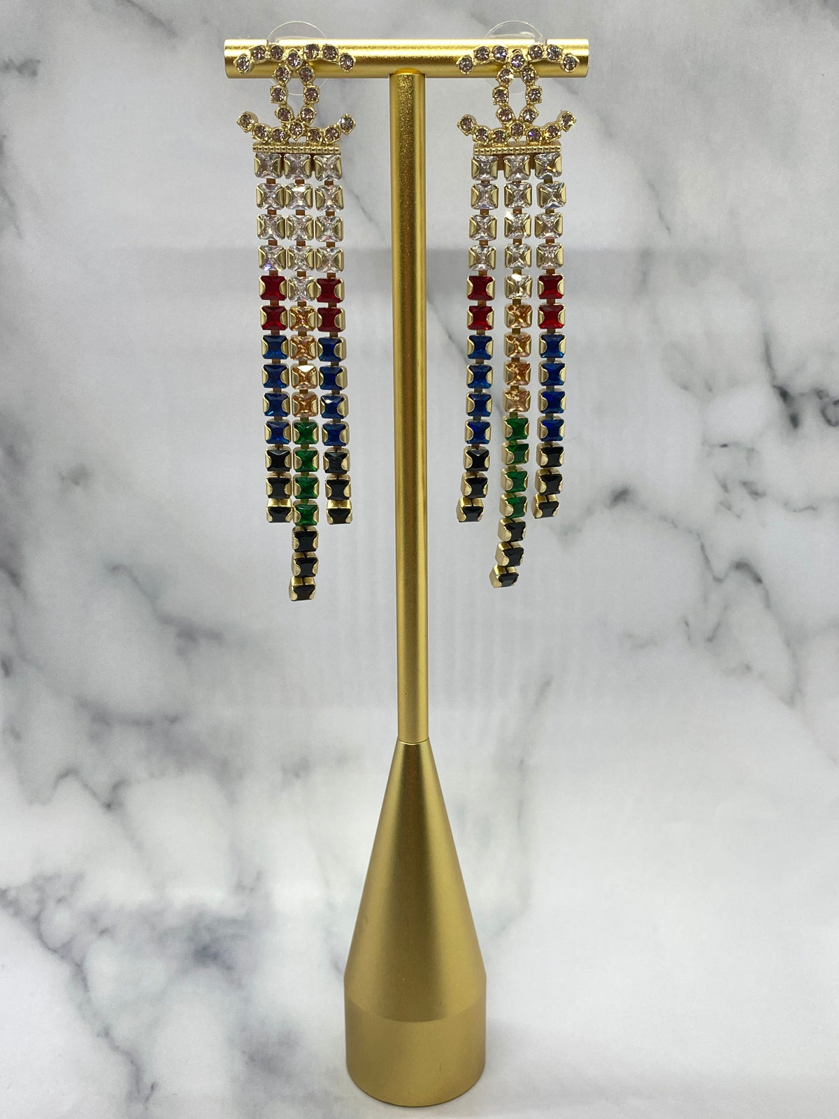 CHANEL CC 2019 Rhinestone Color Fringe Earrings - Pre owned
