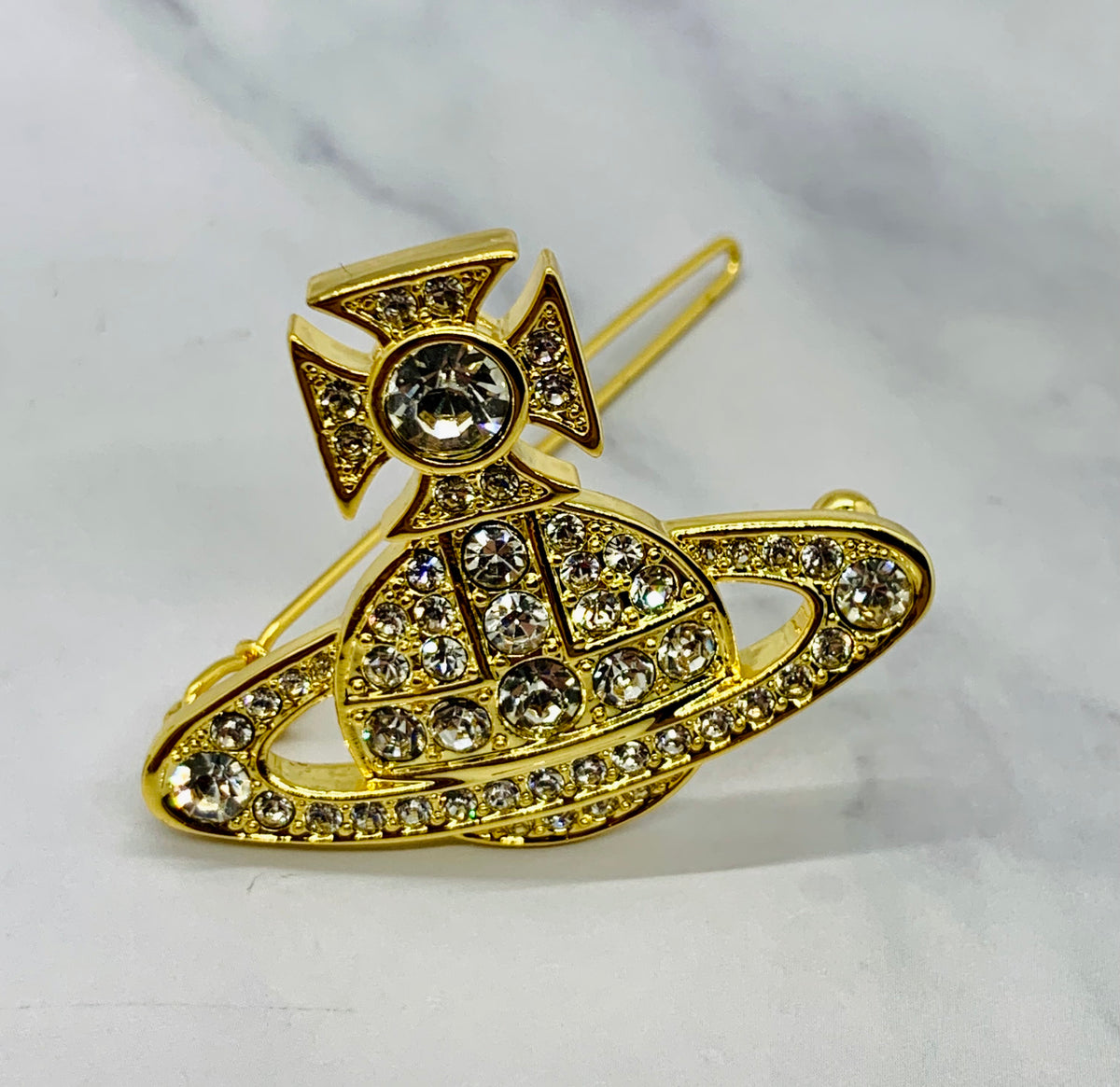 VIVIENNE WESTWOOD Ord Gold Rhinestone Hair Clip - Pre owned