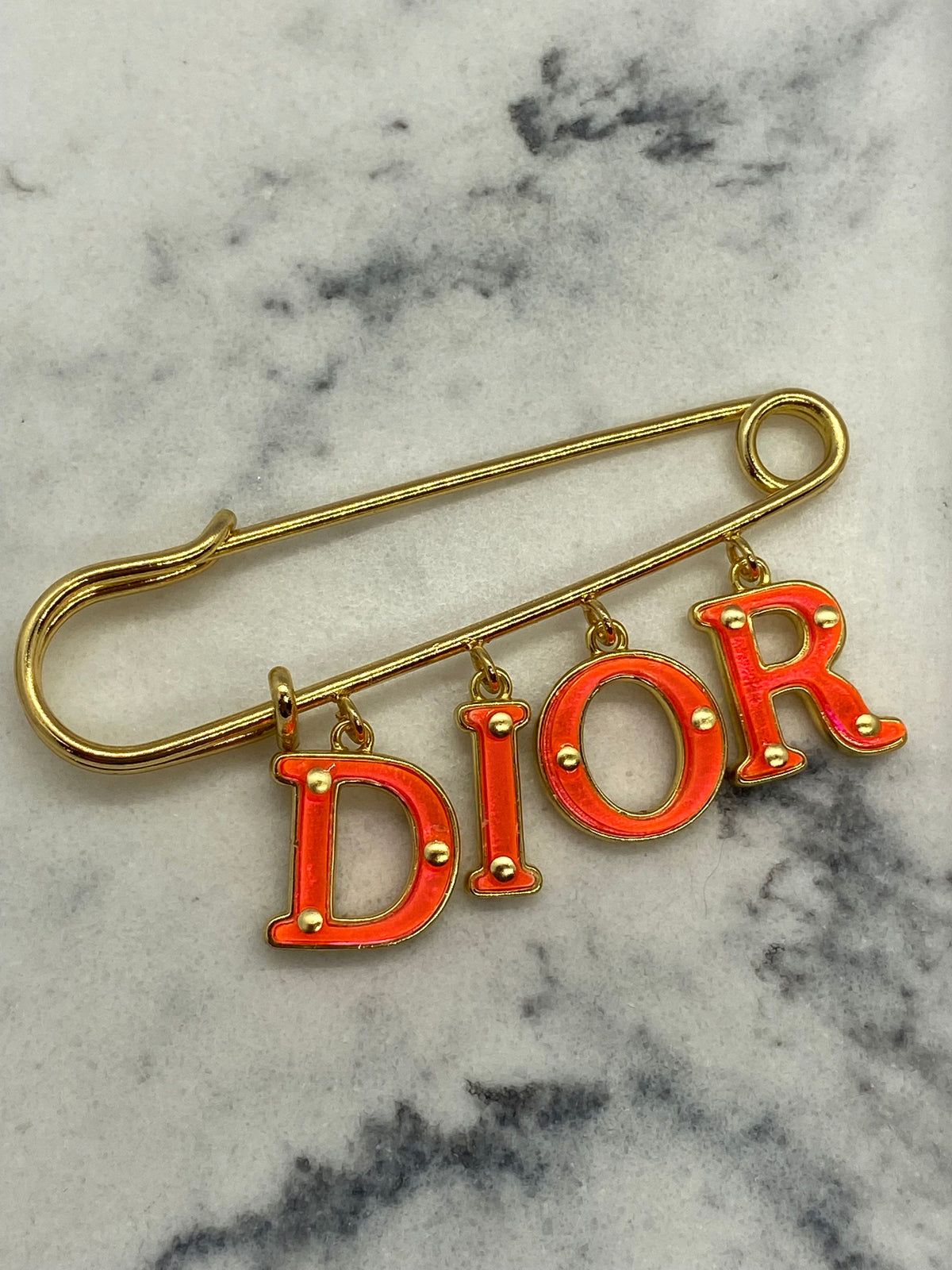 CHRISTIAN DIOR Neon Safety Pin Brooch - USED