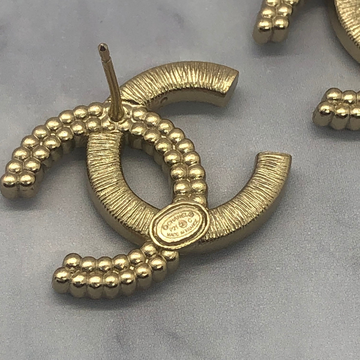 CHANEL CC Gold Tone Rhinestone Earrings - Pre owned