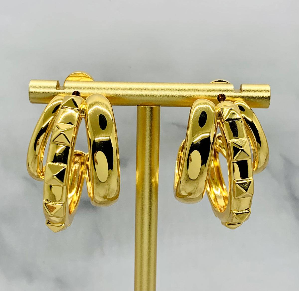 VALENTINO Gold Tone Rock Stud Hoop Earrings - Pre owned