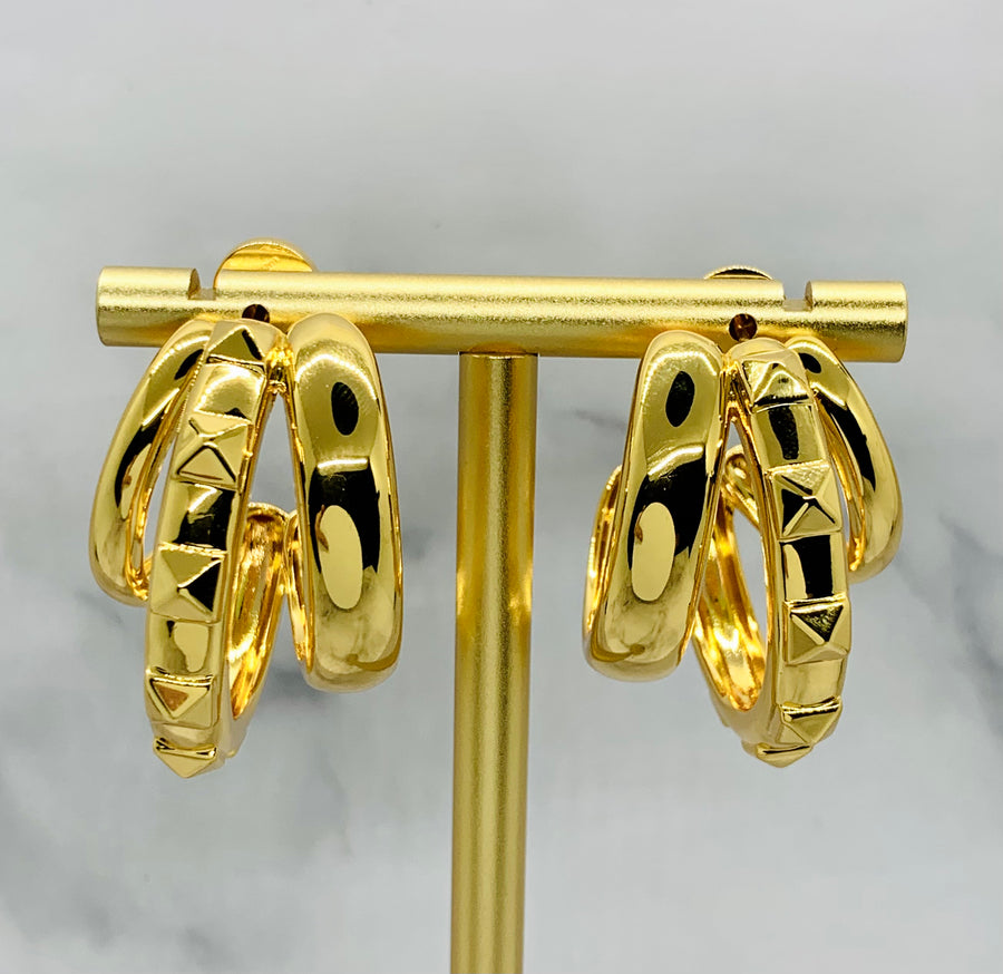 VALENTINO Gold Tone Rock Stud Hoop Earrings - Pre owned