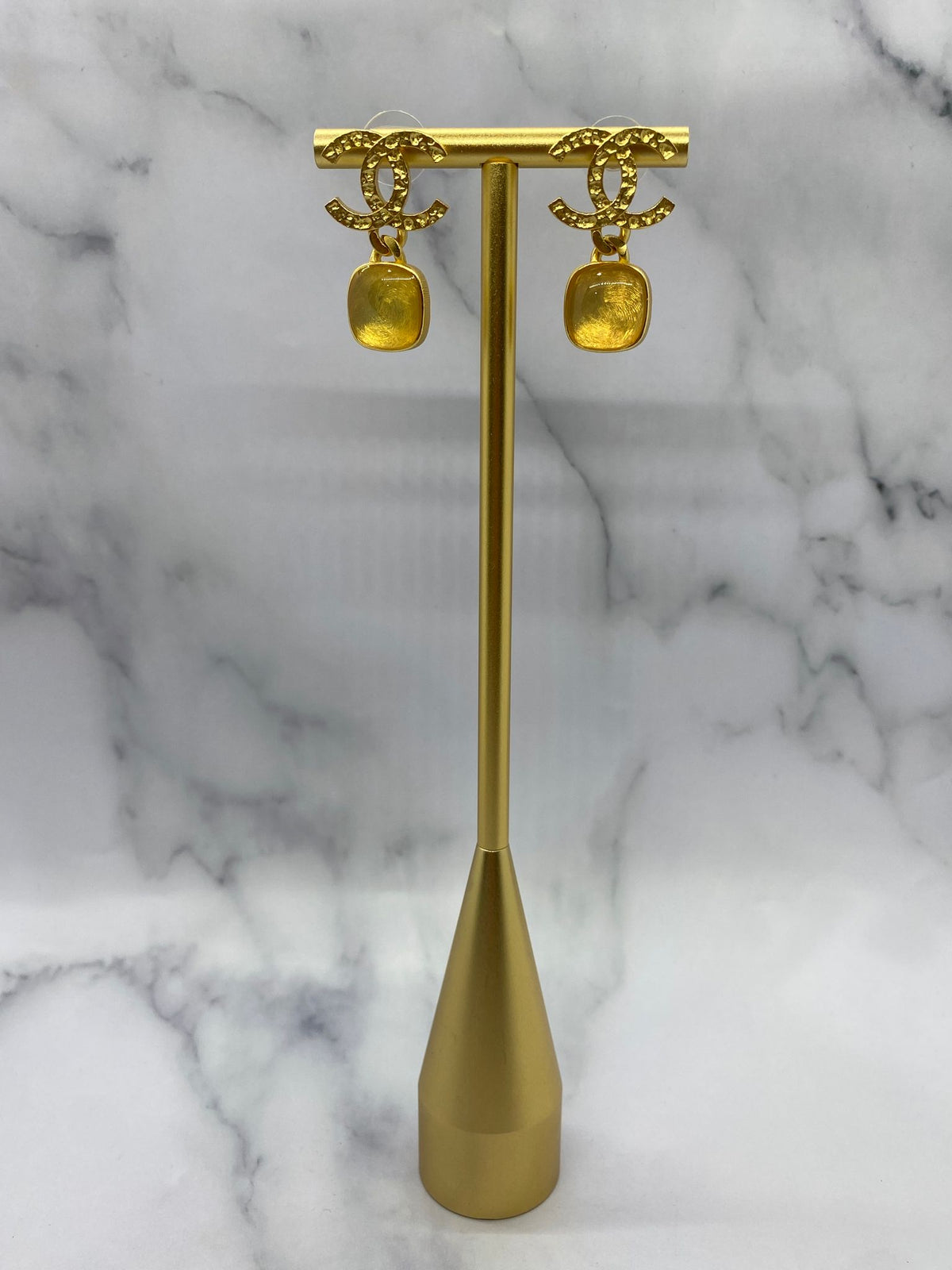 CHANEL CC Gold Tone Pendant Earrings - Pre owned