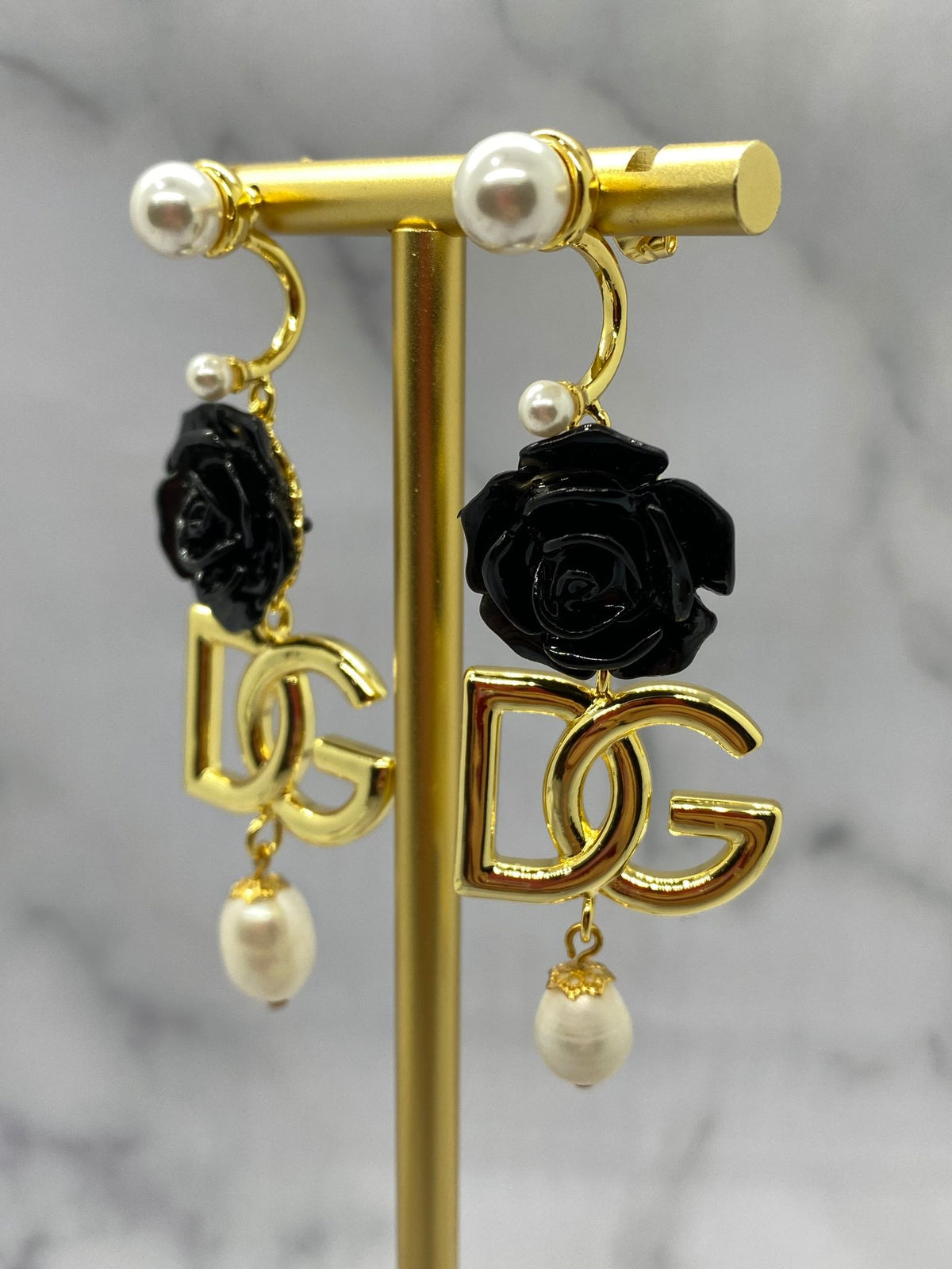 DOLCE & GABBANA  D&G Black Rose Pendant Earrings - Pre owned