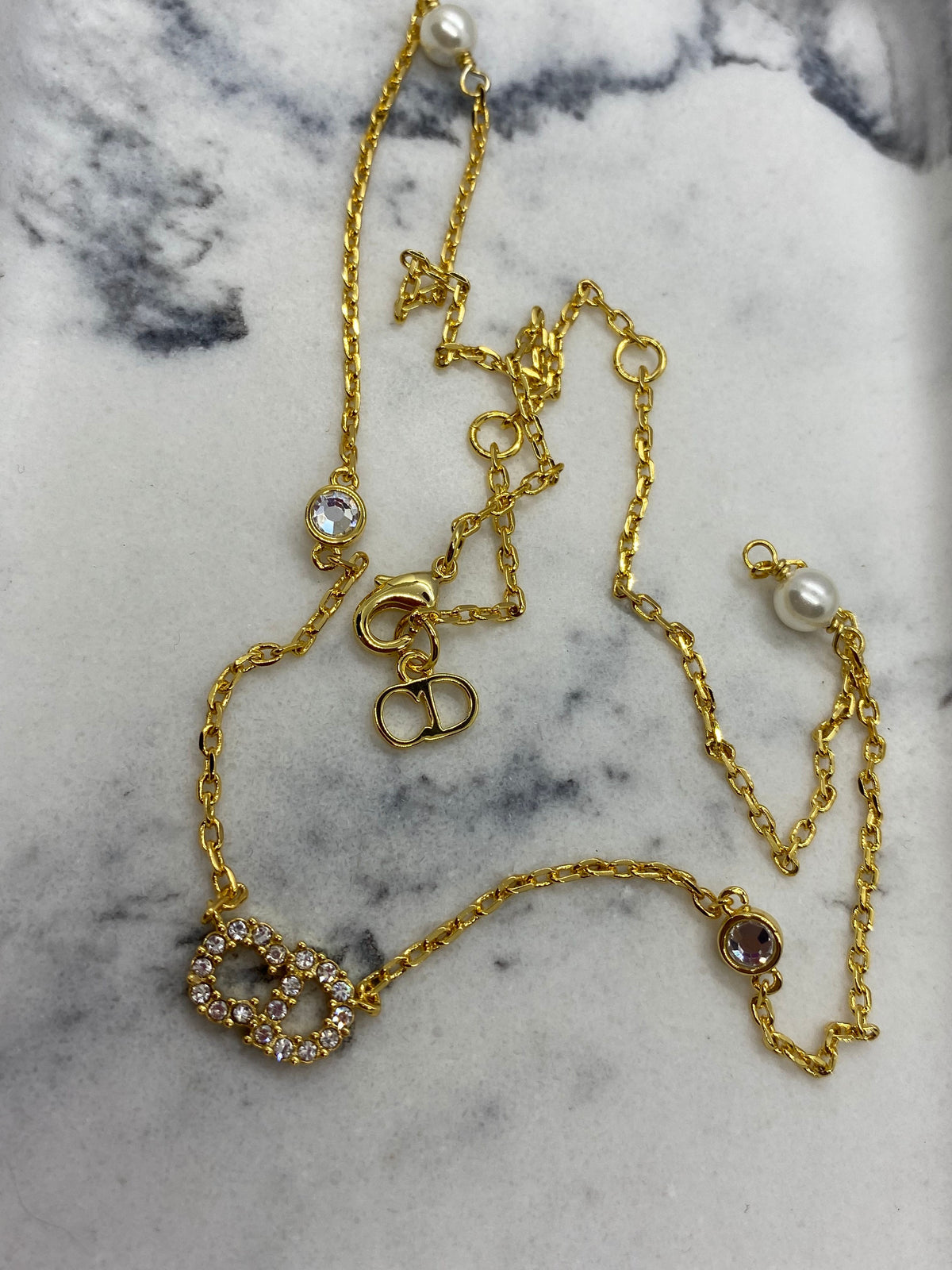 CHRISTIAN DIOR CD Gold Tone Necklace - Pre owned