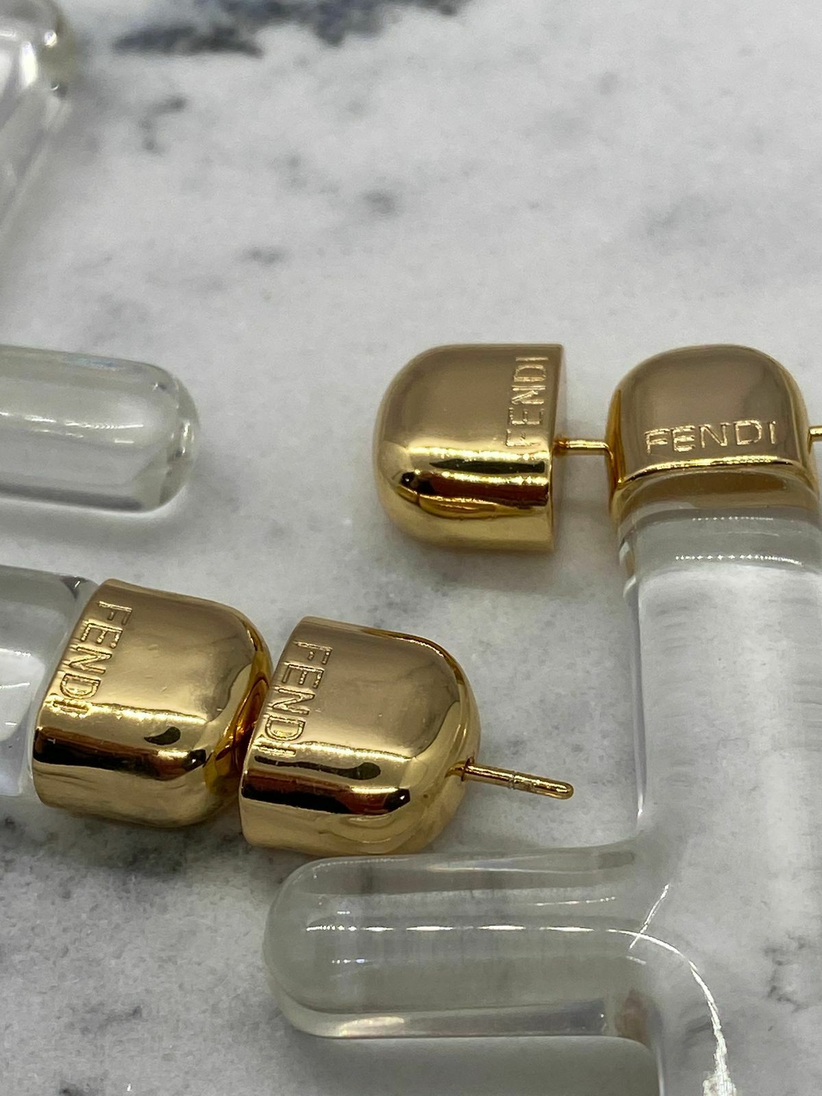 FENDI FF Gold Tone Acrylic Earrings - Pre owned