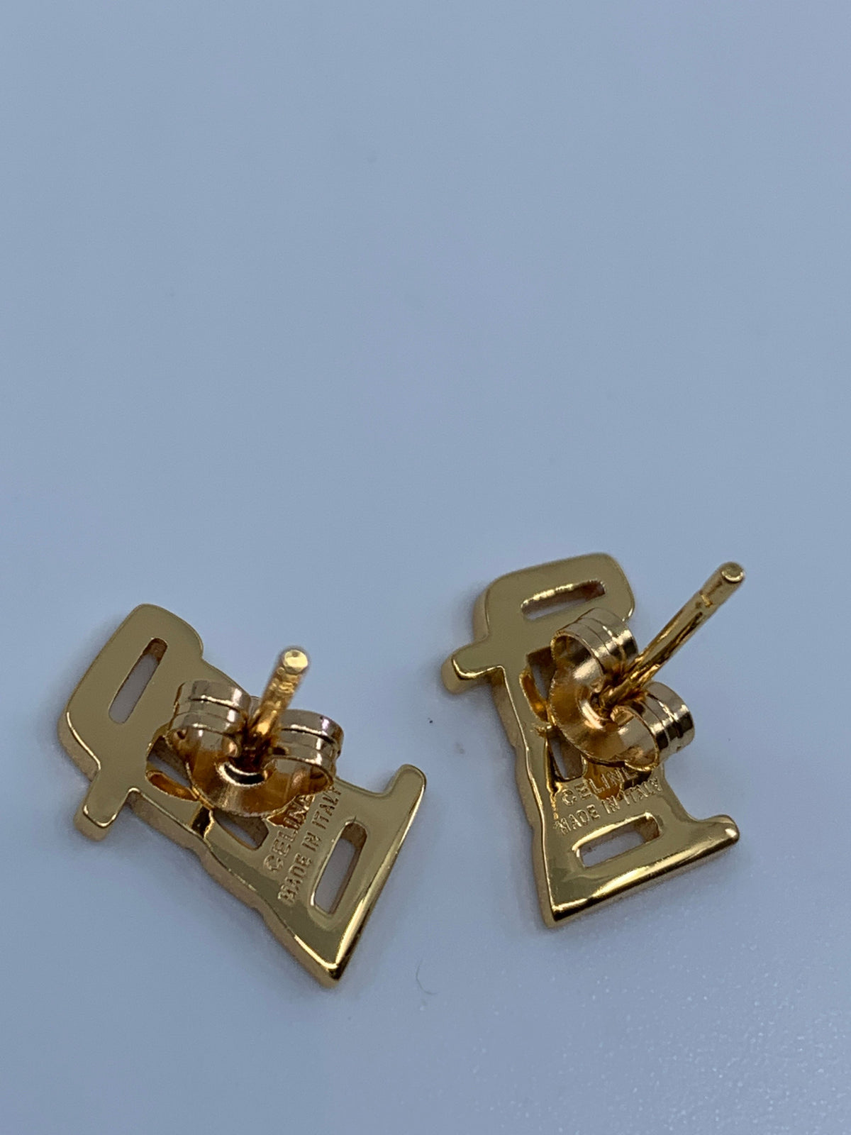 CELINE Beep Gold Small Brass Gold Earrings - Pre owned
