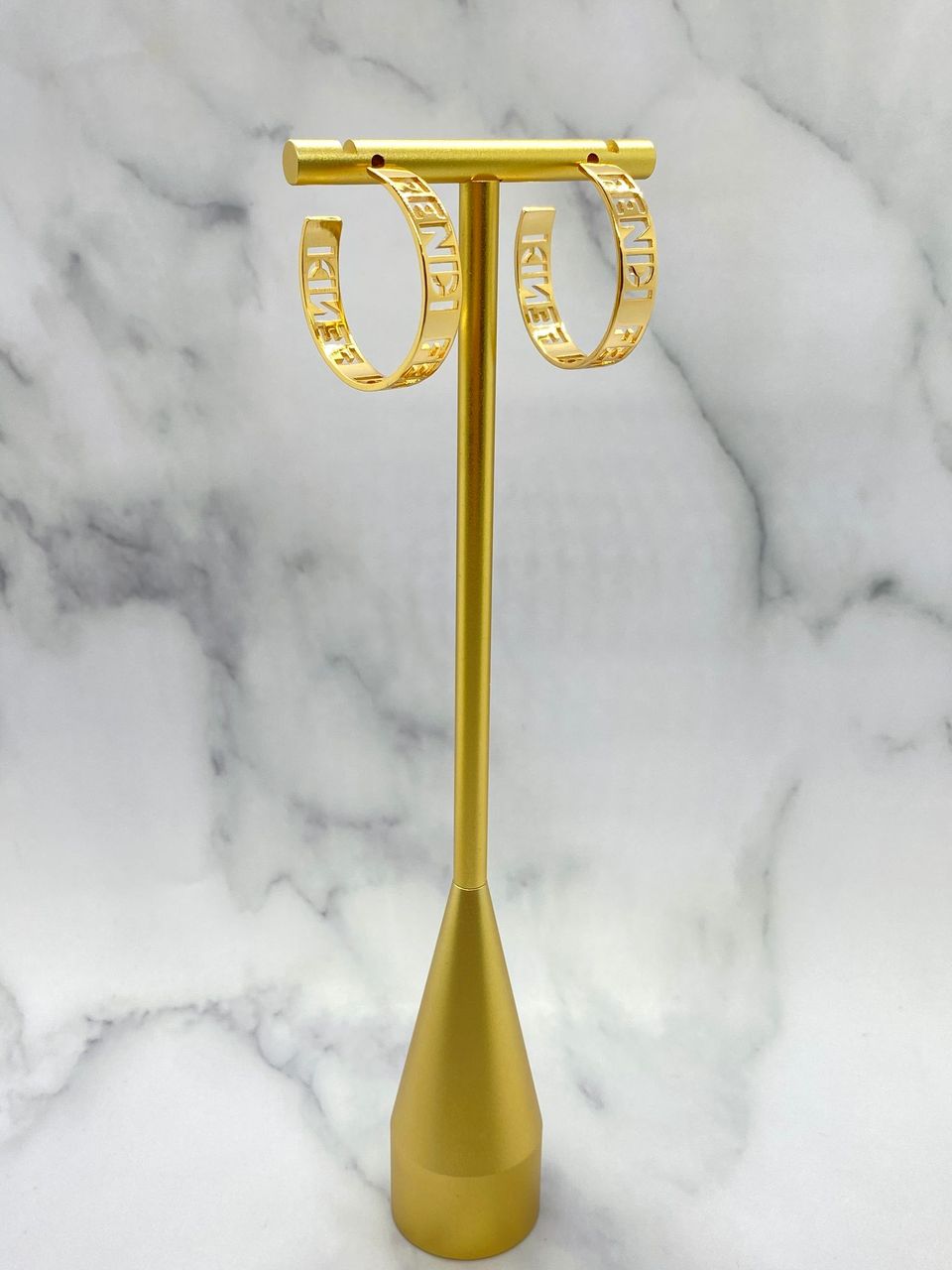 FENDI FF Gold Tone Monogram Hoop Earrings - Pre owned
