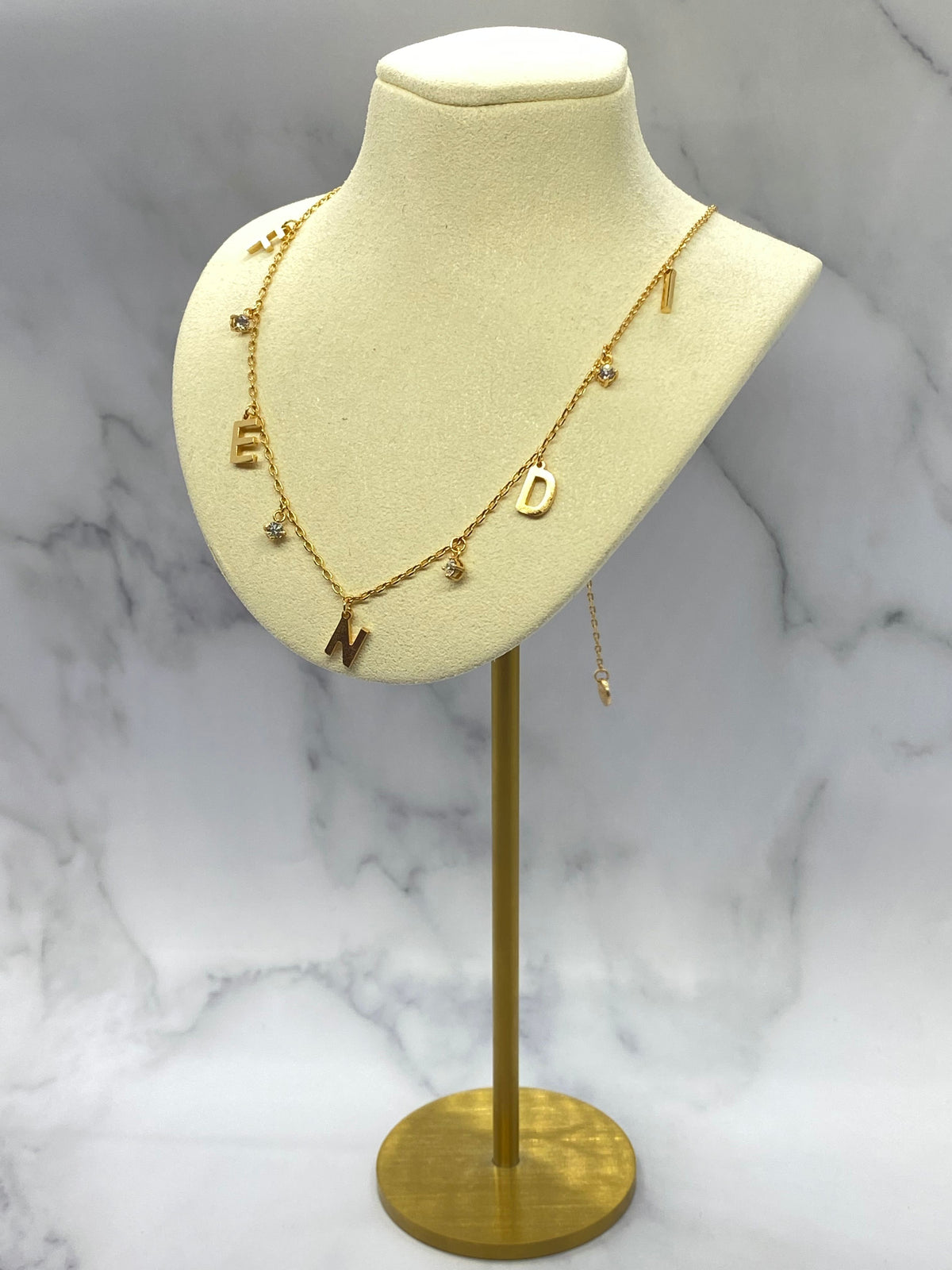 FENDI Gold Tone Rhinestone Monogram Necklace - Pre owned