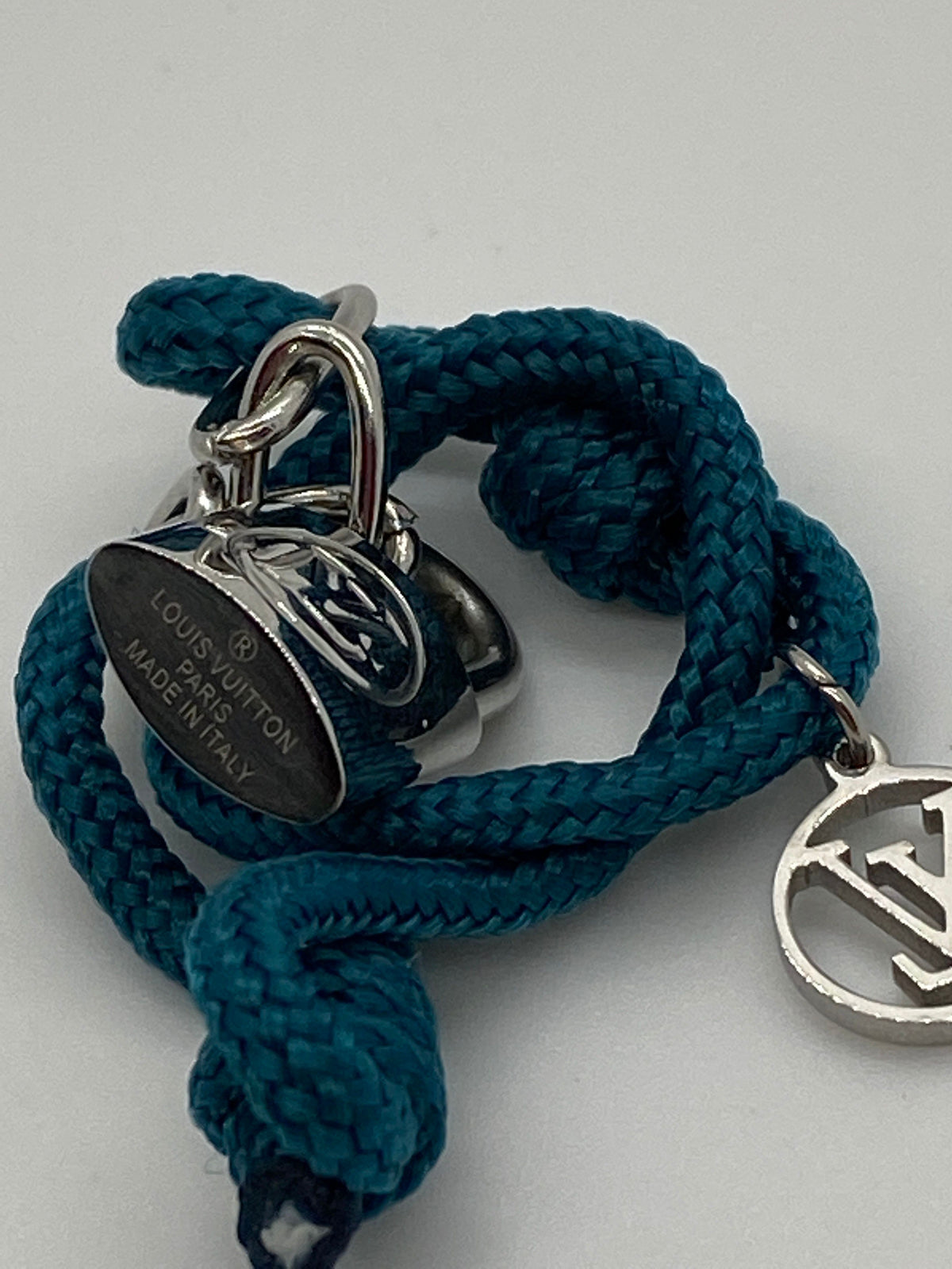 LOUIS VUITTON LV Teal Tone Logo Rope & Lock Bracelet - Pre owned
