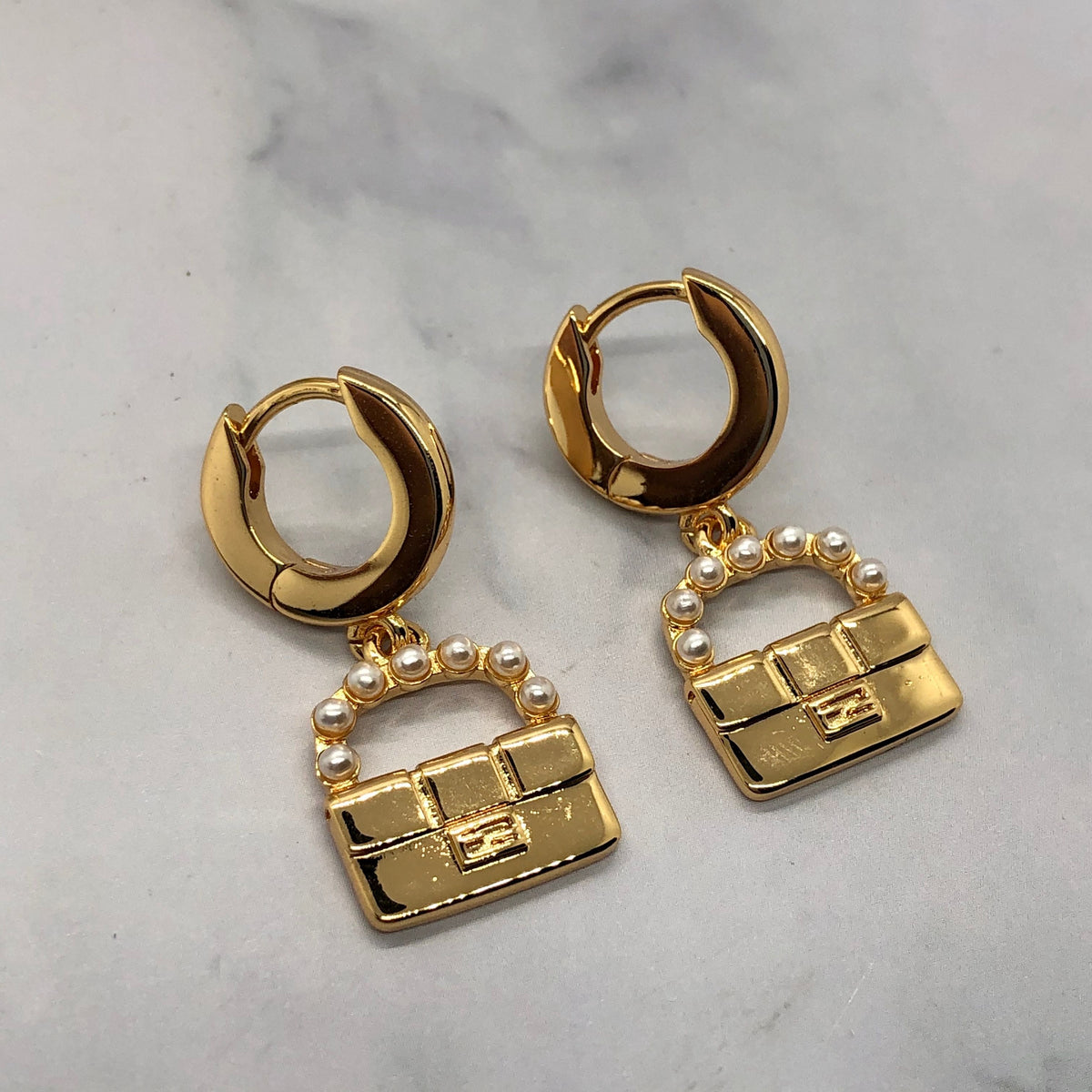 FENDI Baguette Bag Shaped Gold Tone Earrings - Pre owned