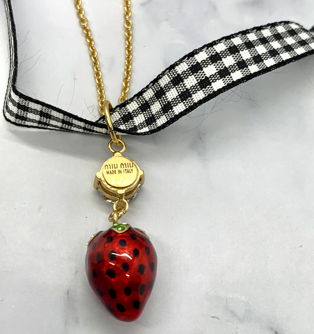 MIU MIU Strawberry Chain Gingham Necklace - Pre owned