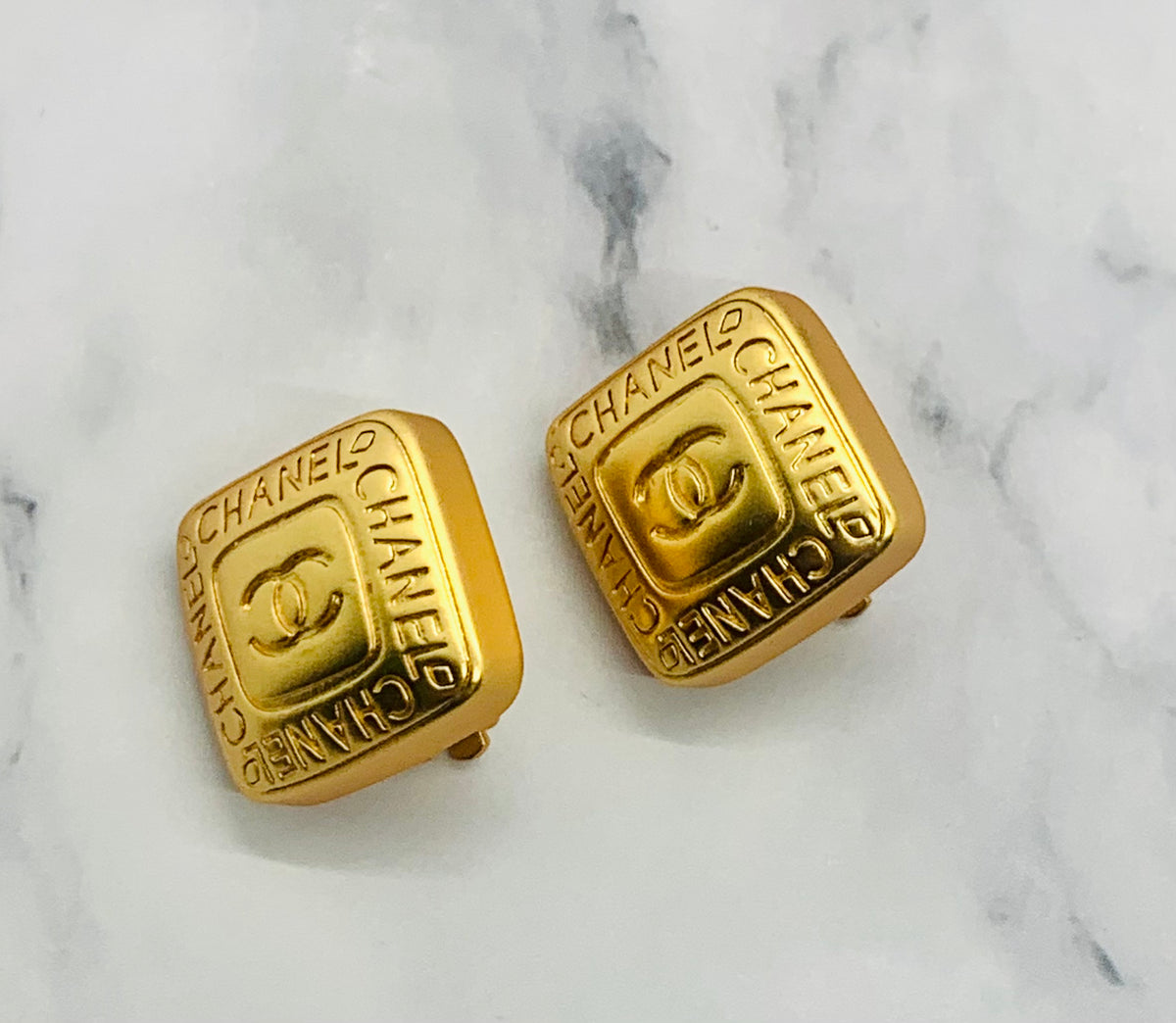 CHANEL CC Gold Tone Button Earrings - Pre owned