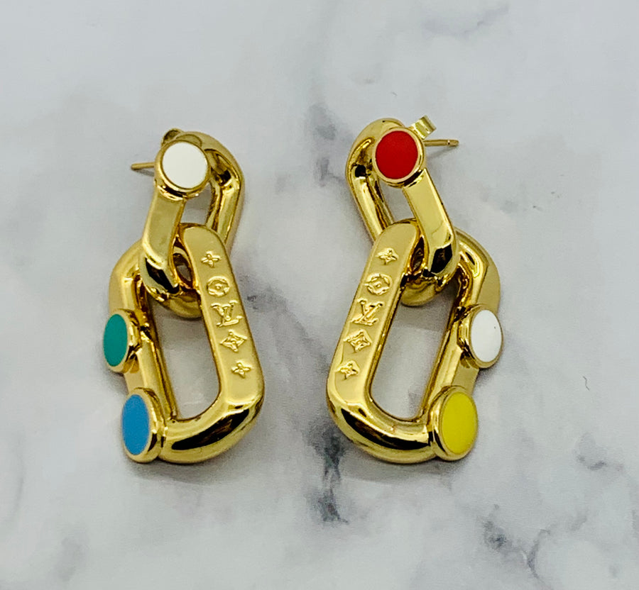 LOUIS VUITTON LV Colored Enamel Pendant Earrings - Pre owned