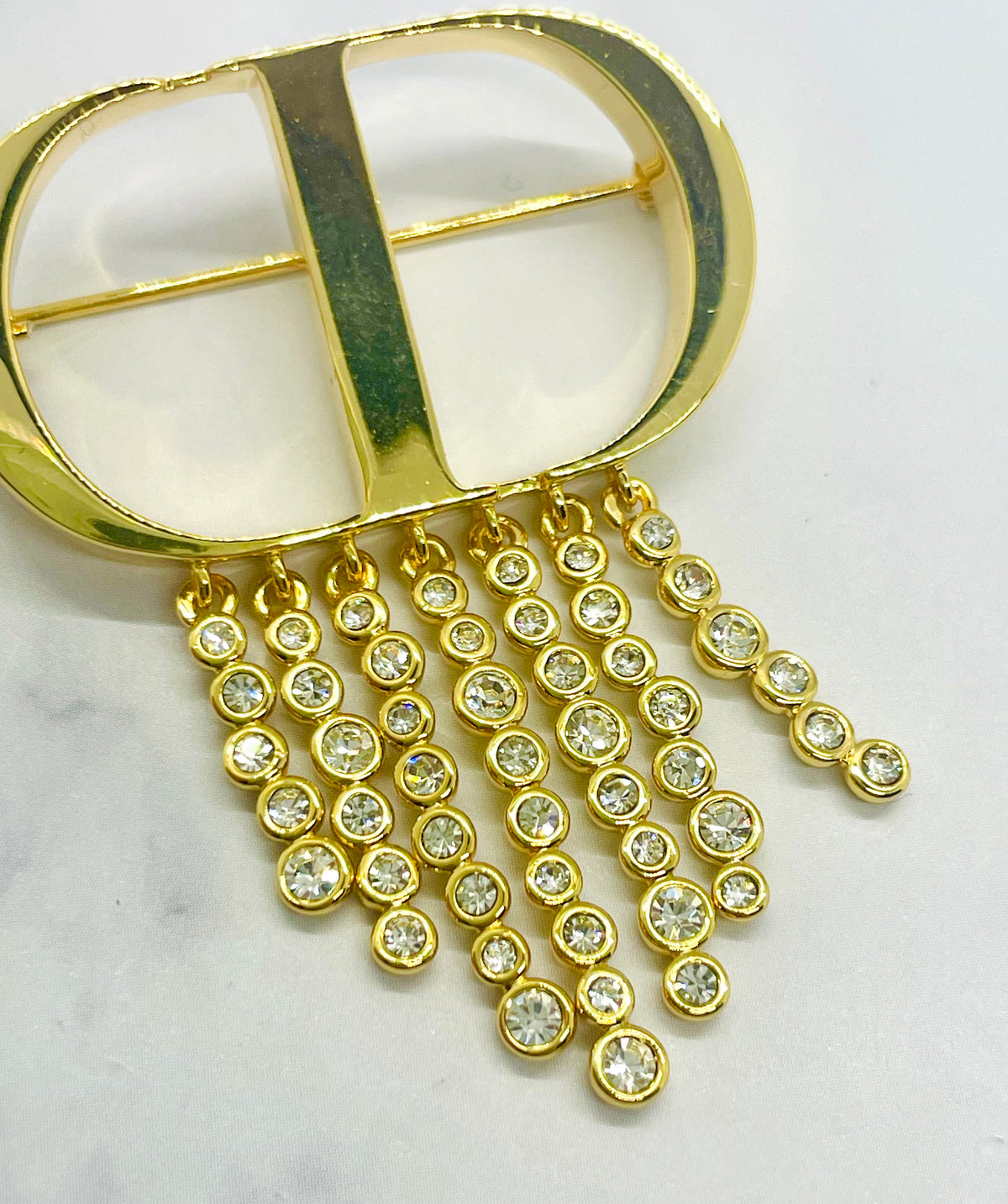 CHRISTIAN DIOR CD Rhinestone Fringe Brooch Pin - Pre owned
