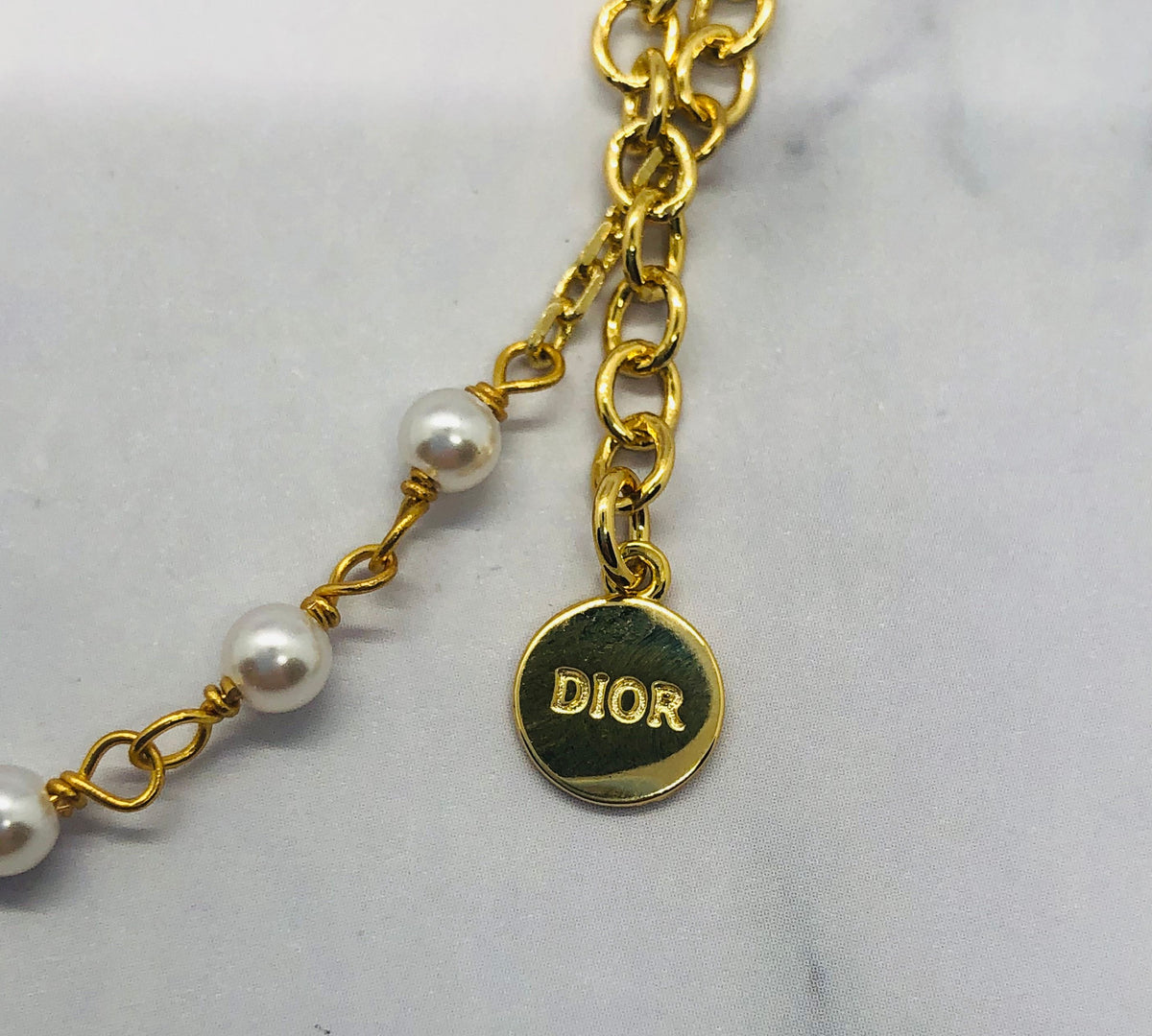 CHRISTIAN DIOR CD Pearl Trim Gold Bracelet - Pre owned