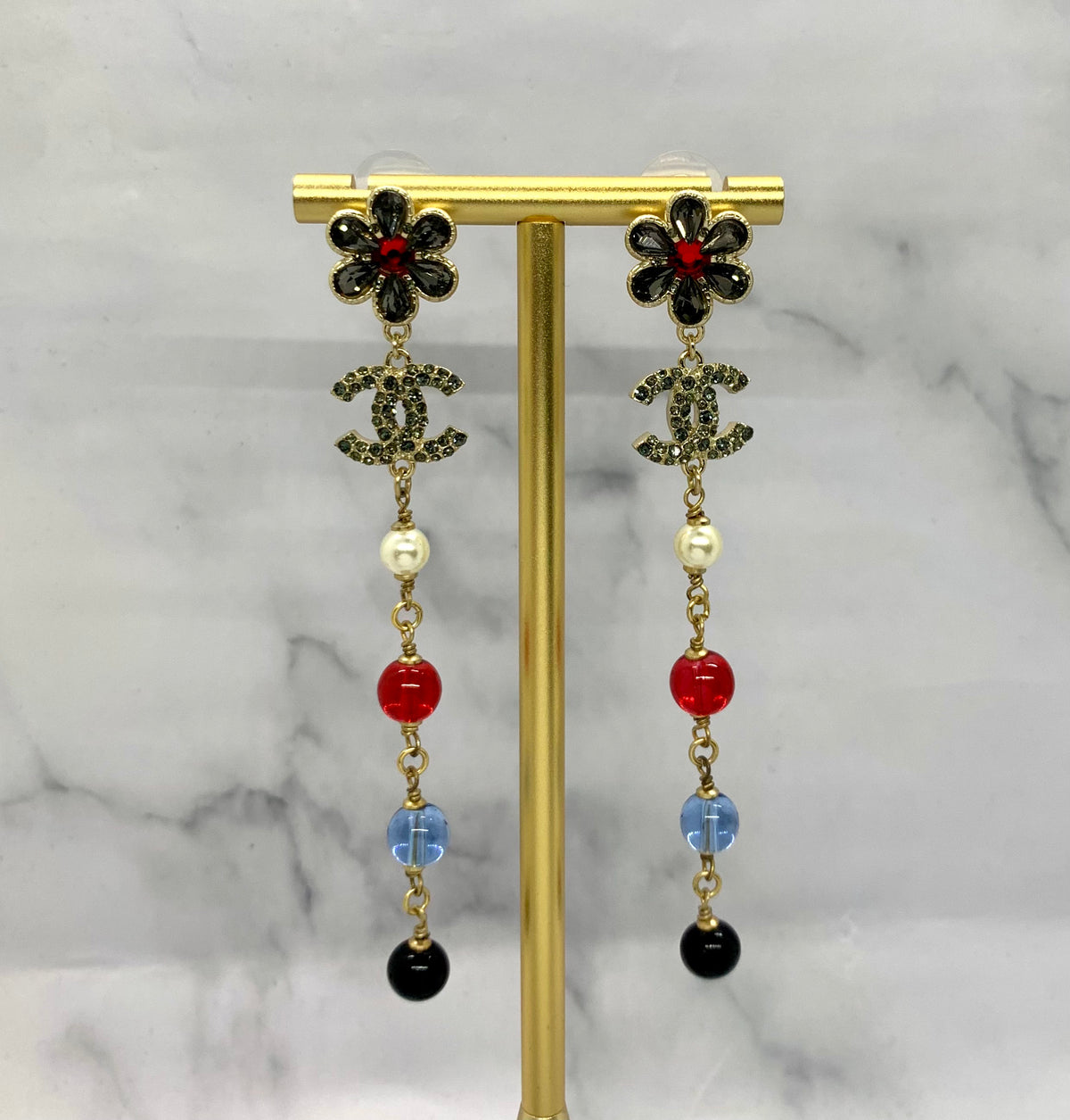 CHANEL CC Pendant Rhinestone Earrings - Pre owned